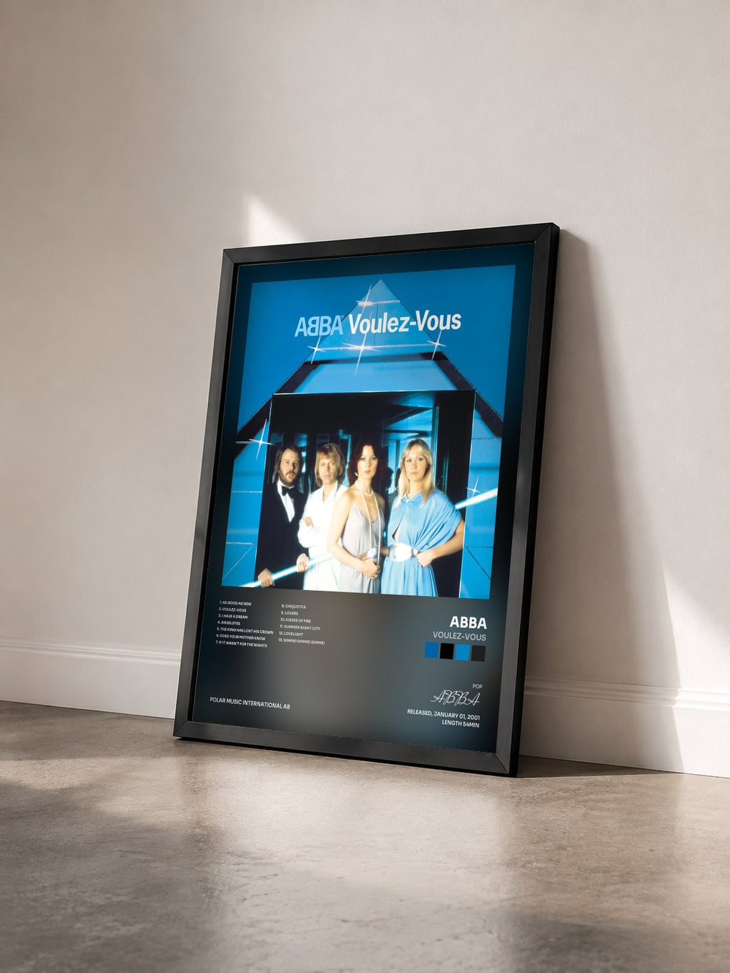 #noir Voulez-Vous by ABBA as a framed art print seen at an angle, black frame