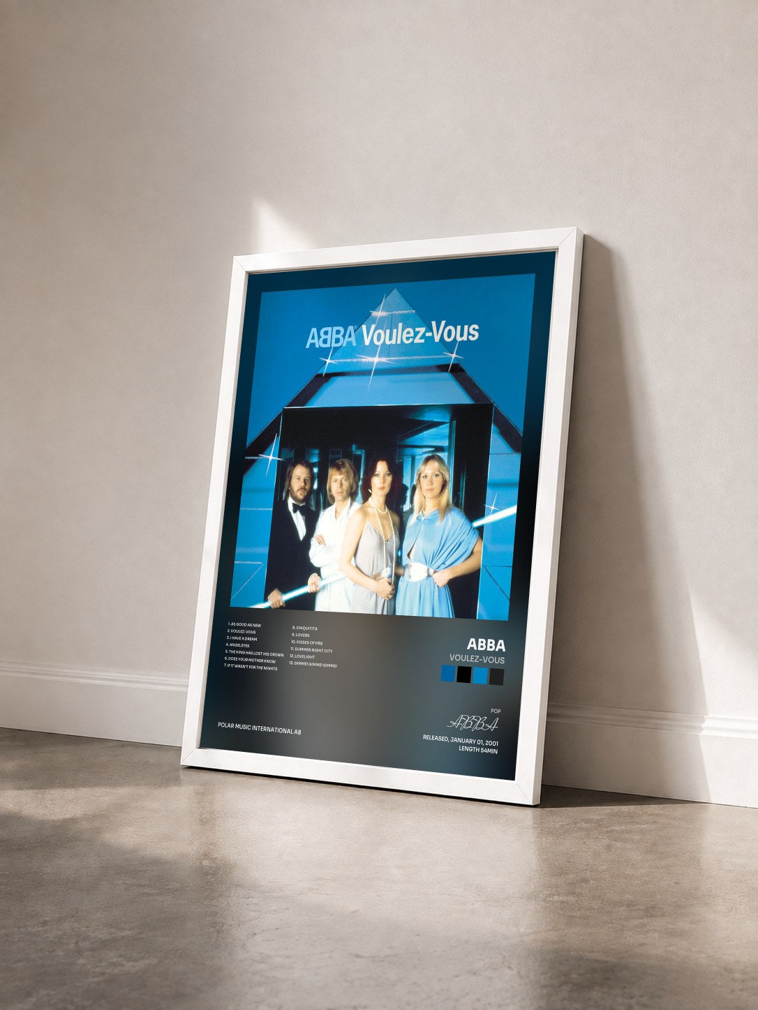 #blanc Tableau de l'album Voulez-Vous de ABBA vu de trois quarts, cadre blanc