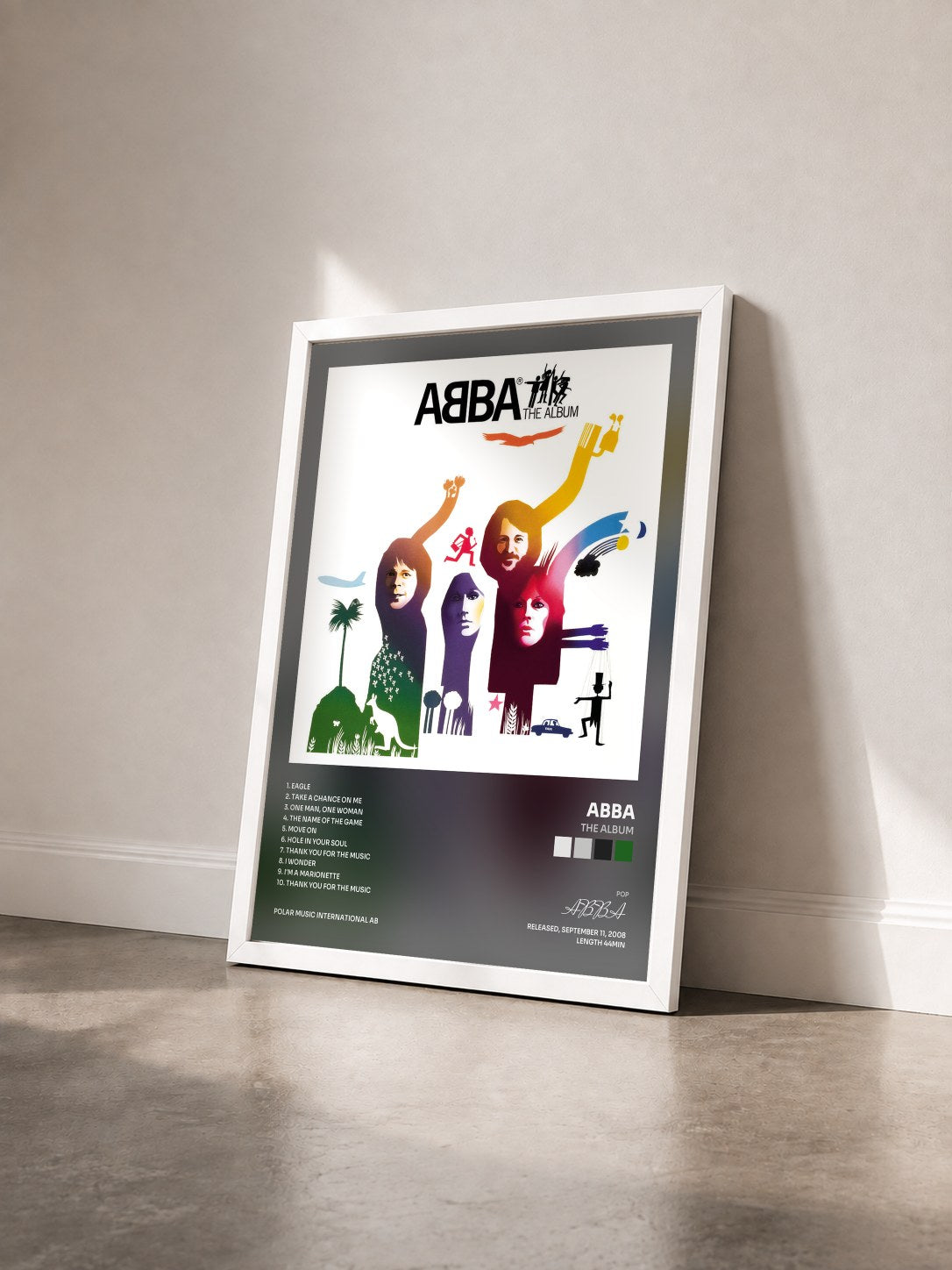 #blanc Tableau de l'album The Album de ABBA vu de trois quarts, cadre blanc