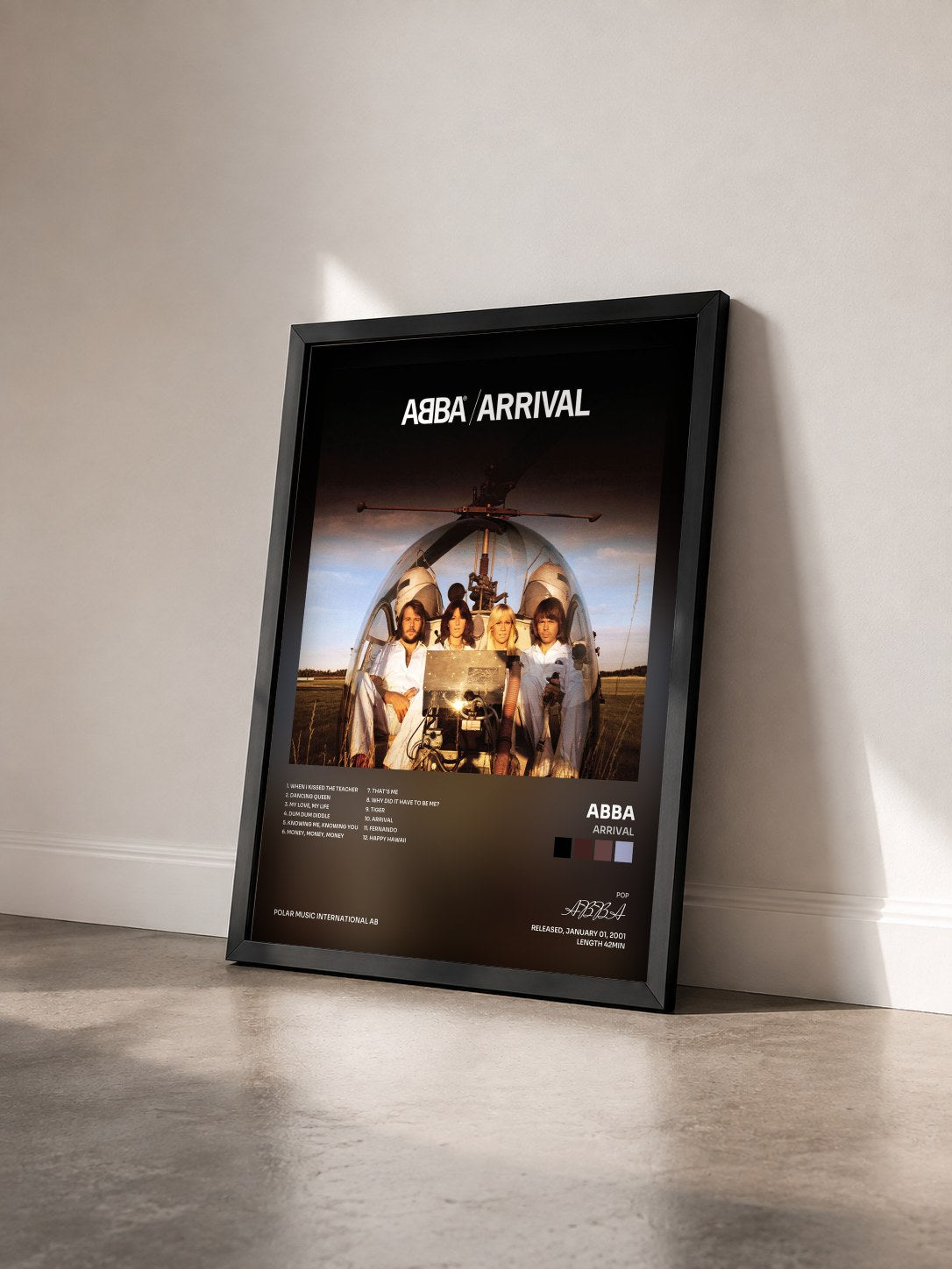 #noir Tableau de l'album Arrival de ABBA vu de trois quarts, cadre noir