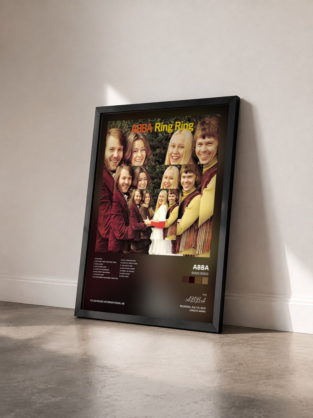 #noir Tableau de l'album Ring Ring de ABBA vu de trois quarts, cadre noir