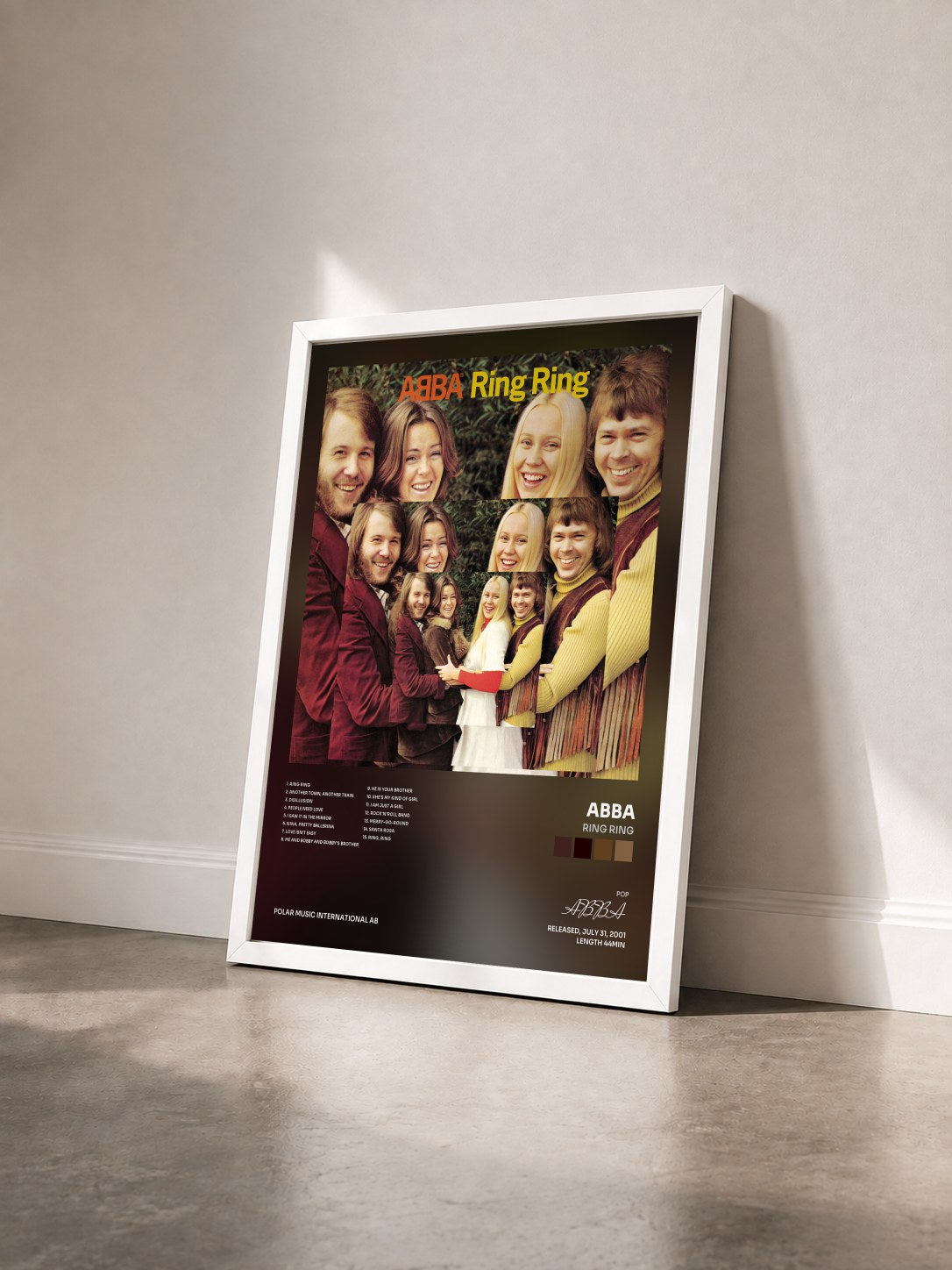 #blanc Tableau de l'album Ring Ring de ABBA vu de trois quarts, cadre blanc