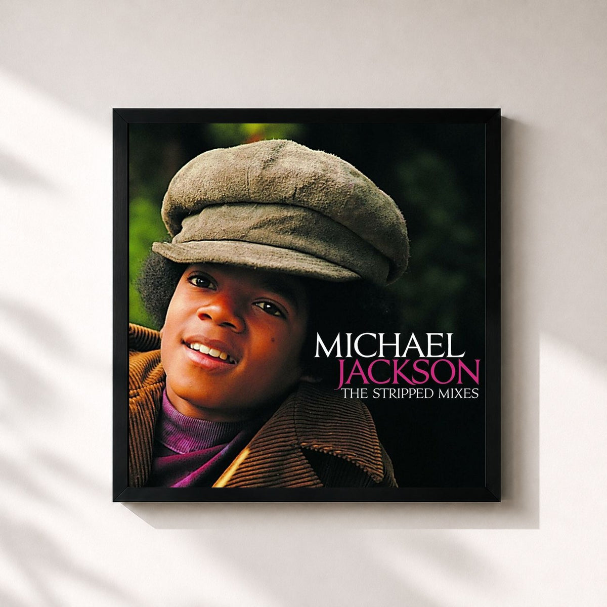 #noir Tableau carré de l'album The Stripped Mixes de Michael Jackson, cadre noir 32x32 cm