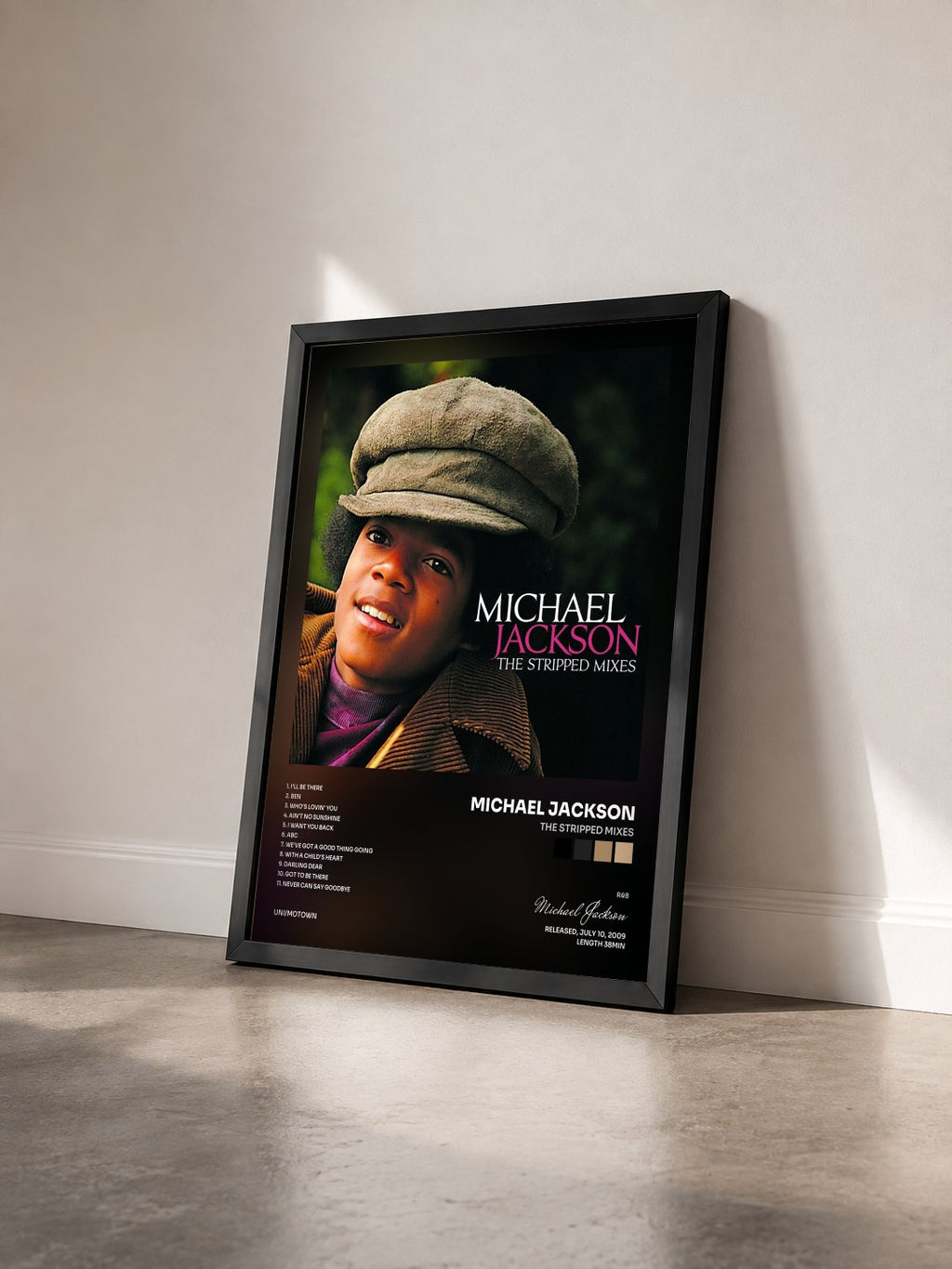 #noir Tableau de l'album The Stripped Mixes de Michael Jackson vu de trois quarts, cadre noir