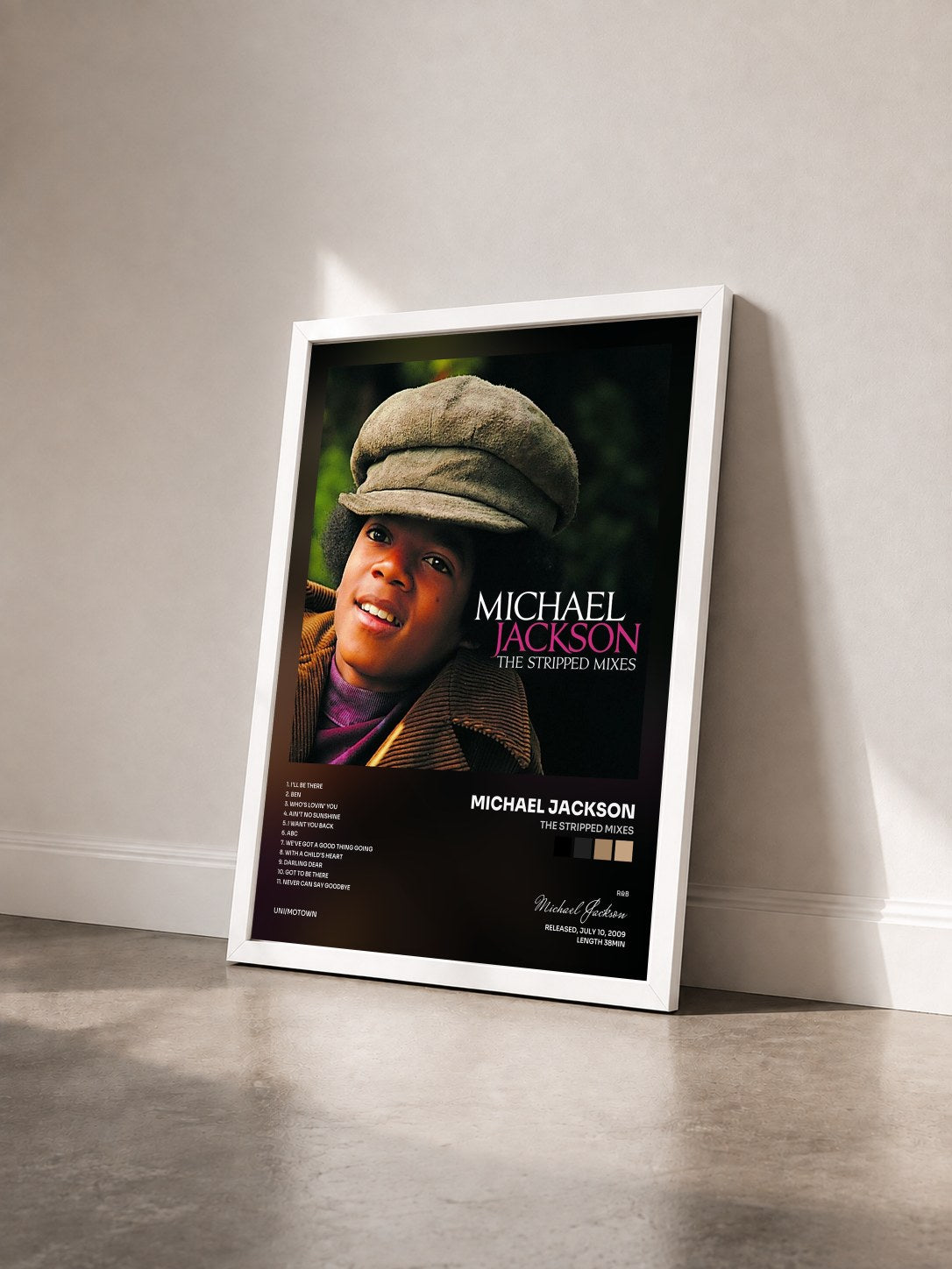 #blanc Tableau de l'album The Stripped Mixes de Michael Jackson vu de trois quarts, cadre blanc
