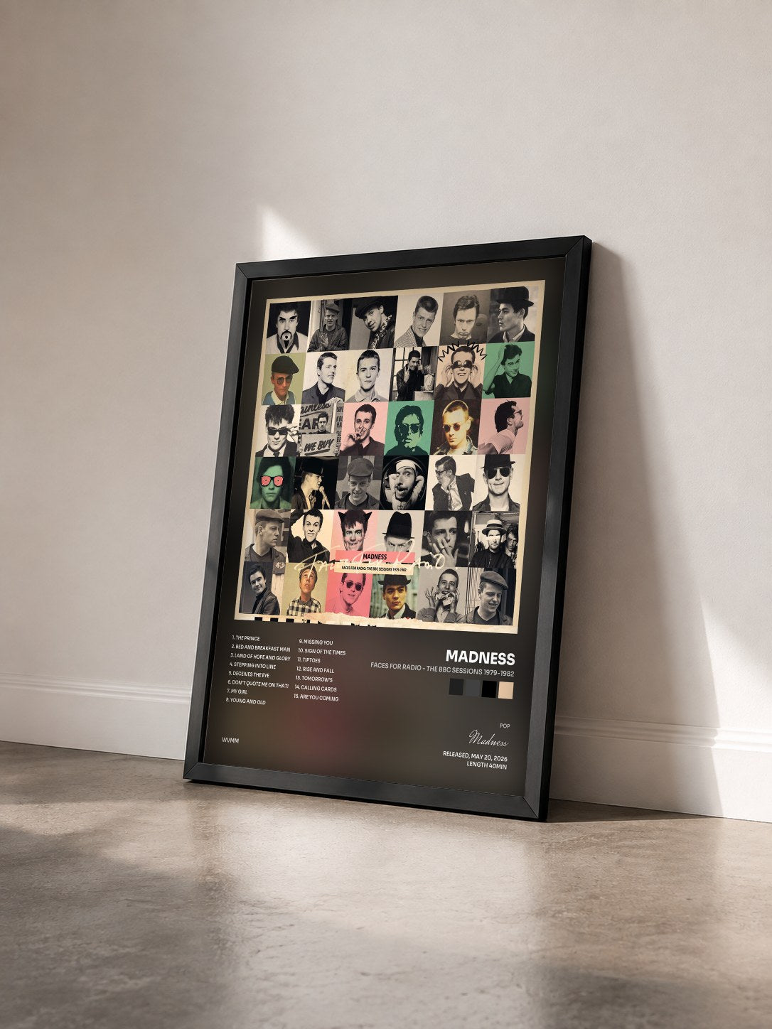 #noir Tableau de l'album Faces For Radio - The BBC Sessions 1979-1982 de Madness vu de trois quarts, cadre noir