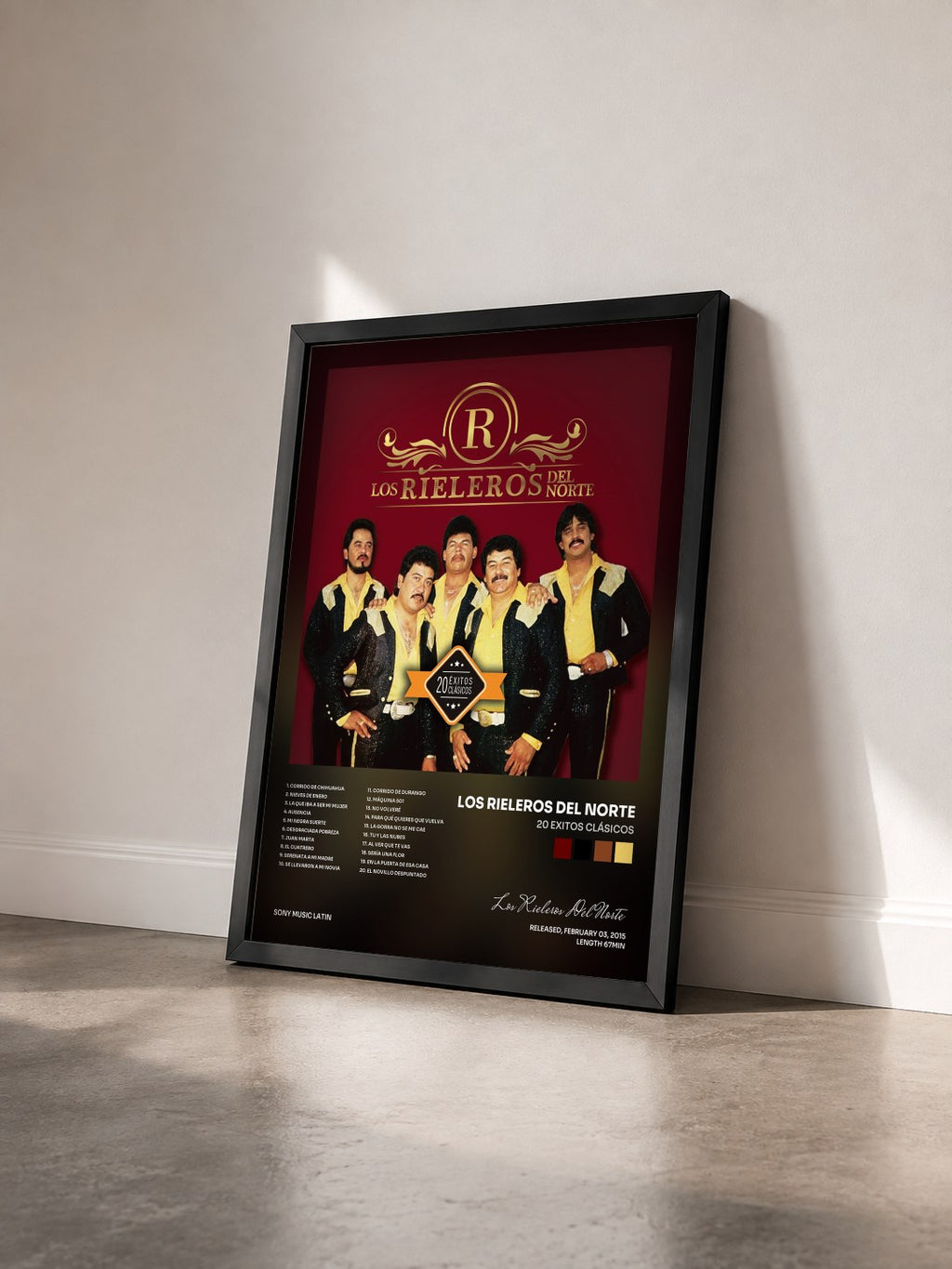 #noir Tableau de l'album 20 Exitos Clásicos de Los Rieleros Del Norte vu de trois quarts, cadre noir