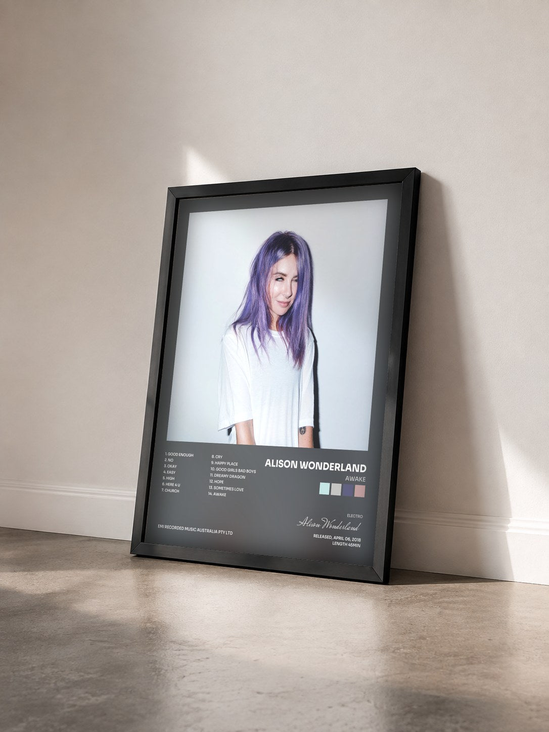 #noir Tableau de l'album Awake de Alison Wonderland vu de trois quarts, cadre noir