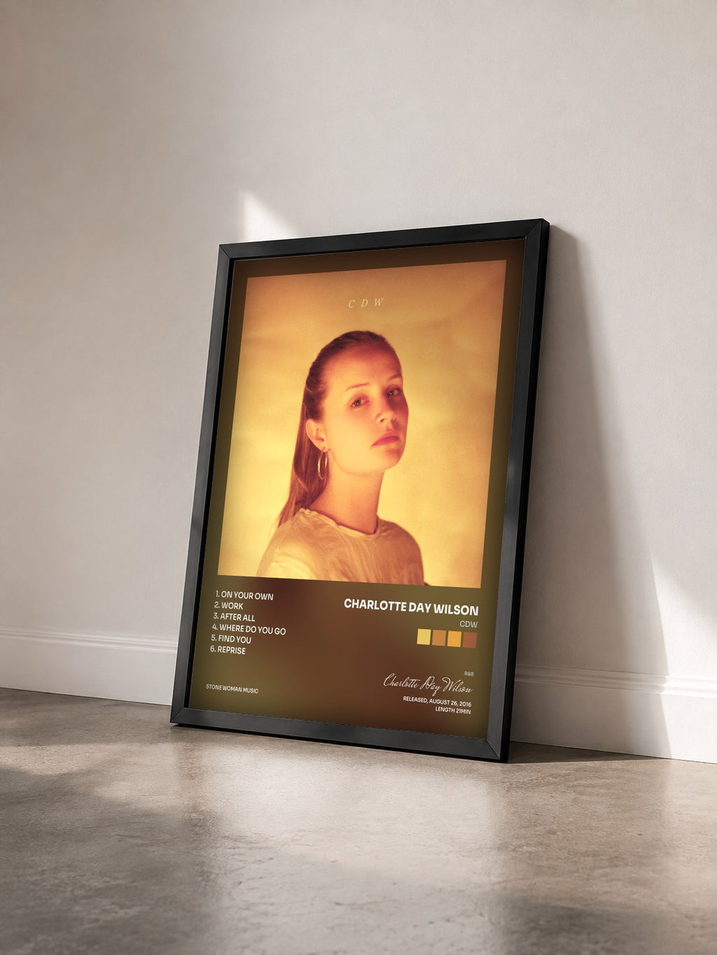 #noir Tableau de l'album CDW de Charlotte Day Wilson vu de trois quarts, cadre noir