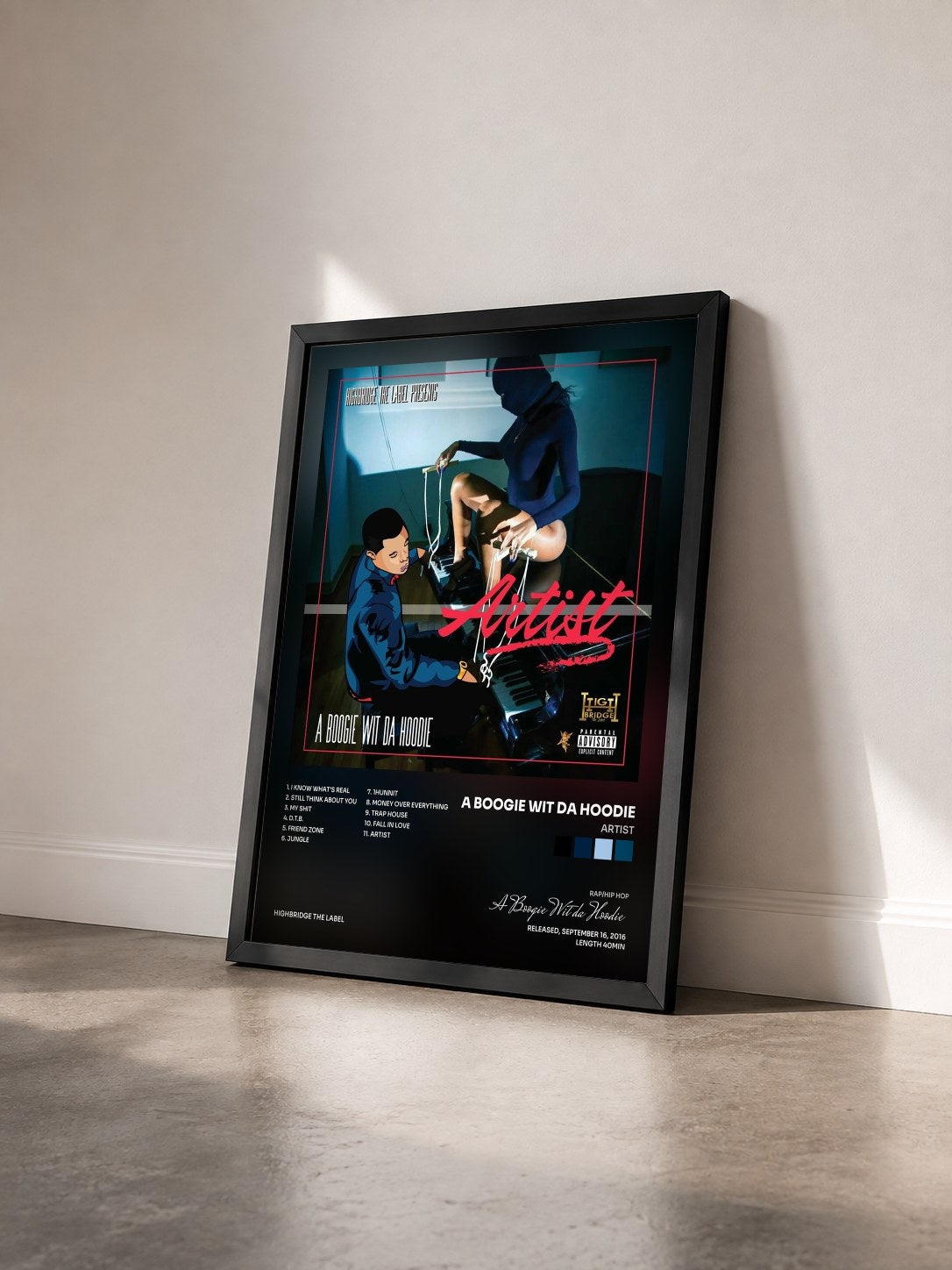 #noir Tableau de l'album Artist de A Boogie Wit da Hoodie vu de trois quarts, cadre noir