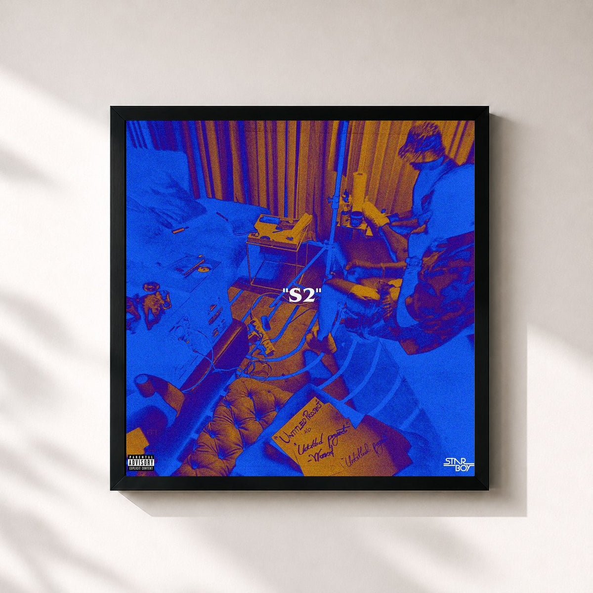 #noir Tableau carré de l'album S2 de WizKid, cadre noir 32x32 cm