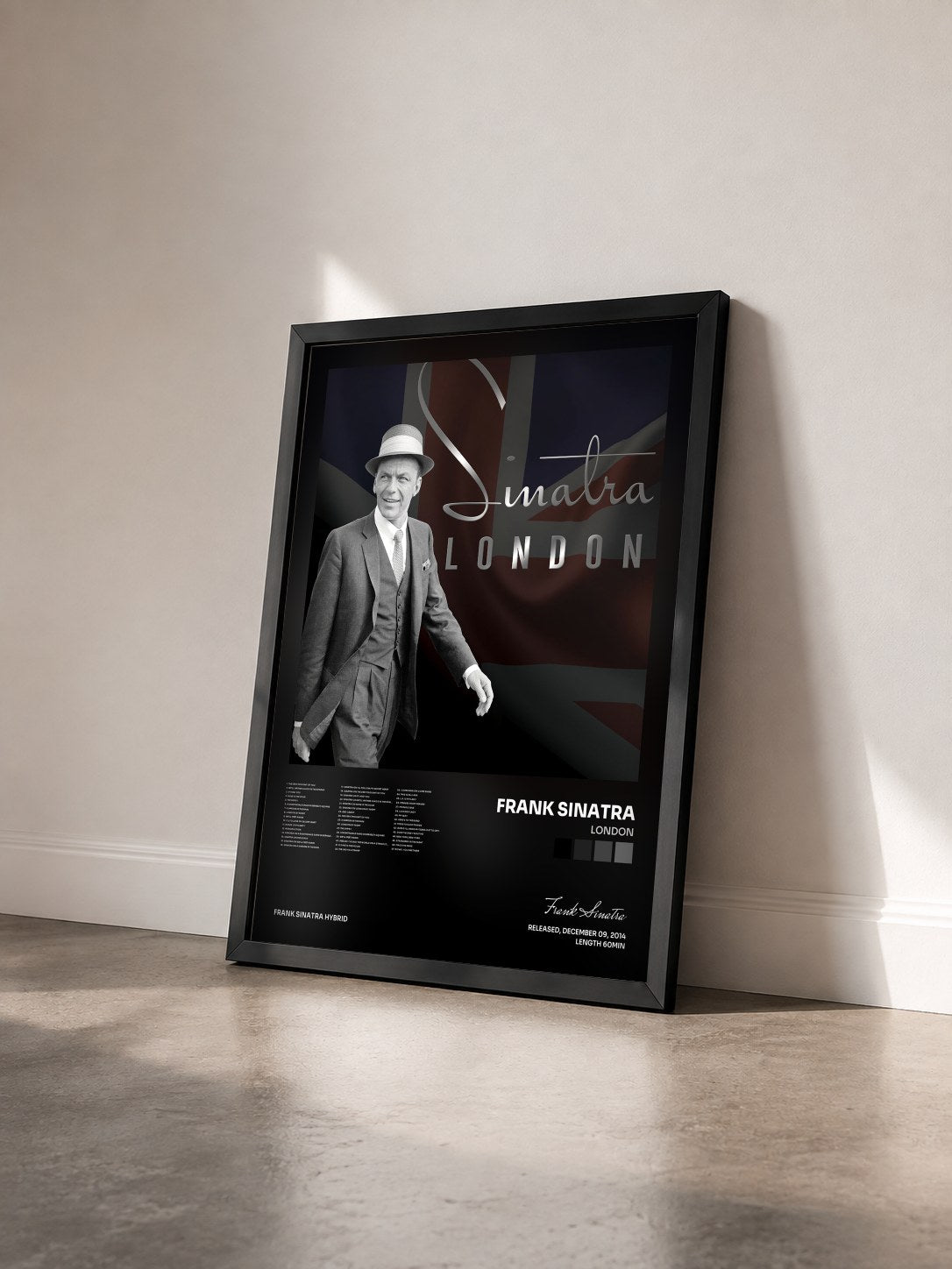 #noir Tableau de l'album London de Frank Sinatra vu de trois quarts, cadre noir