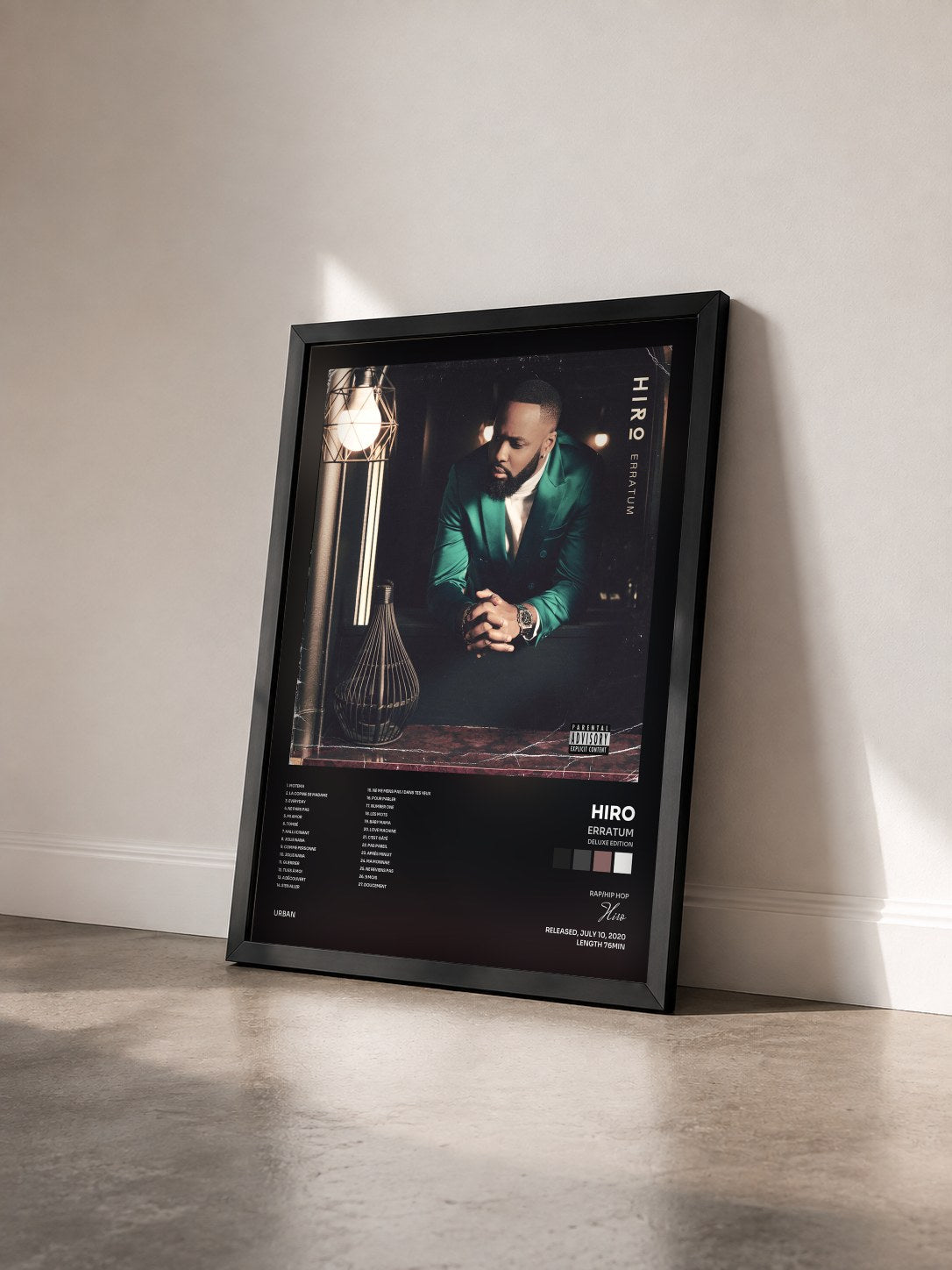 #noir Erratum (Deluxe Edition) by Hiro as a framed art print seen at an angle, black frame