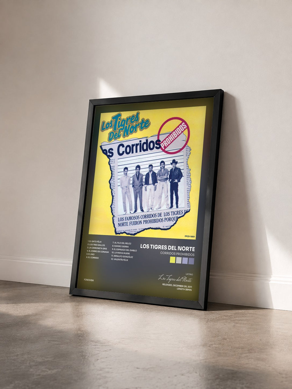 #noir Tableau de l'album Corridos Prohibidos de Los Tigres del Norte vu de trois quarts, cadre noir