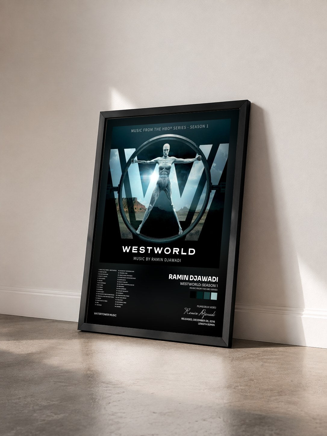 #noir Tableau de l'album Westworld: Season 1 (Music from the HBO Series) de Ramin Djawadi vu de trois quarts, cadre noir