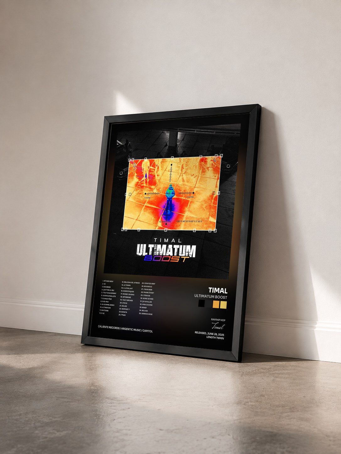 #noir Tableau de l'album ULTIMATUM BOOST de Timal vu de trois quarts, cadre noir