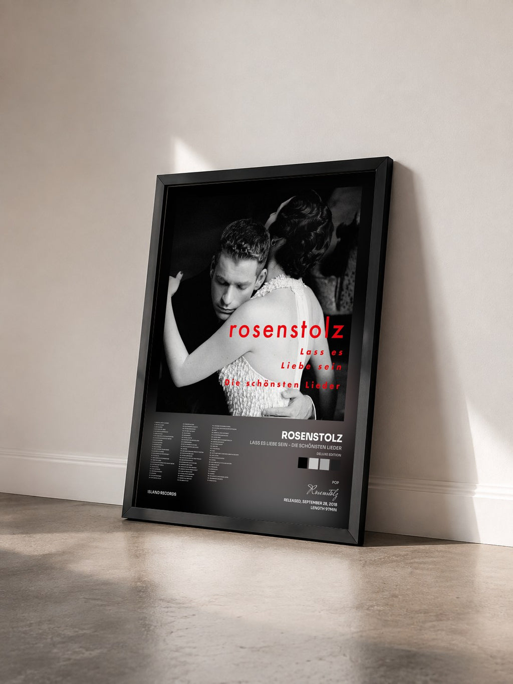 #noir Tableau de l'album Lass es Liebe sein - Die schönsten Lieder (Deluxe Edition) de Rosenstolz vu de trois quarts, cadre noir
