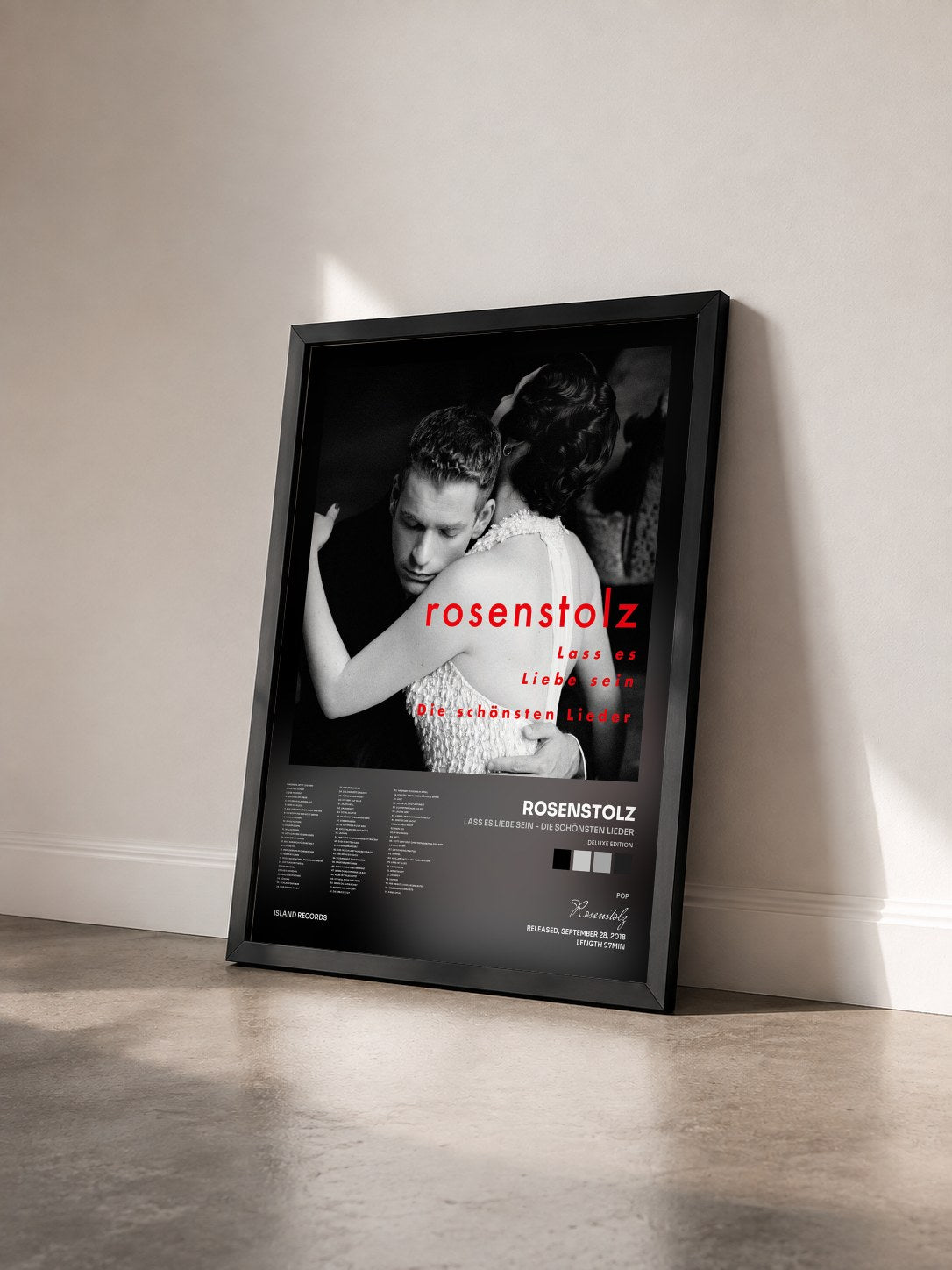 #noir Tableau de l'album Lass es Liebe sein - Die schönsten Lieder (Deluxe Edition) de Rosenstolz vu de trois quarts, cadre noir