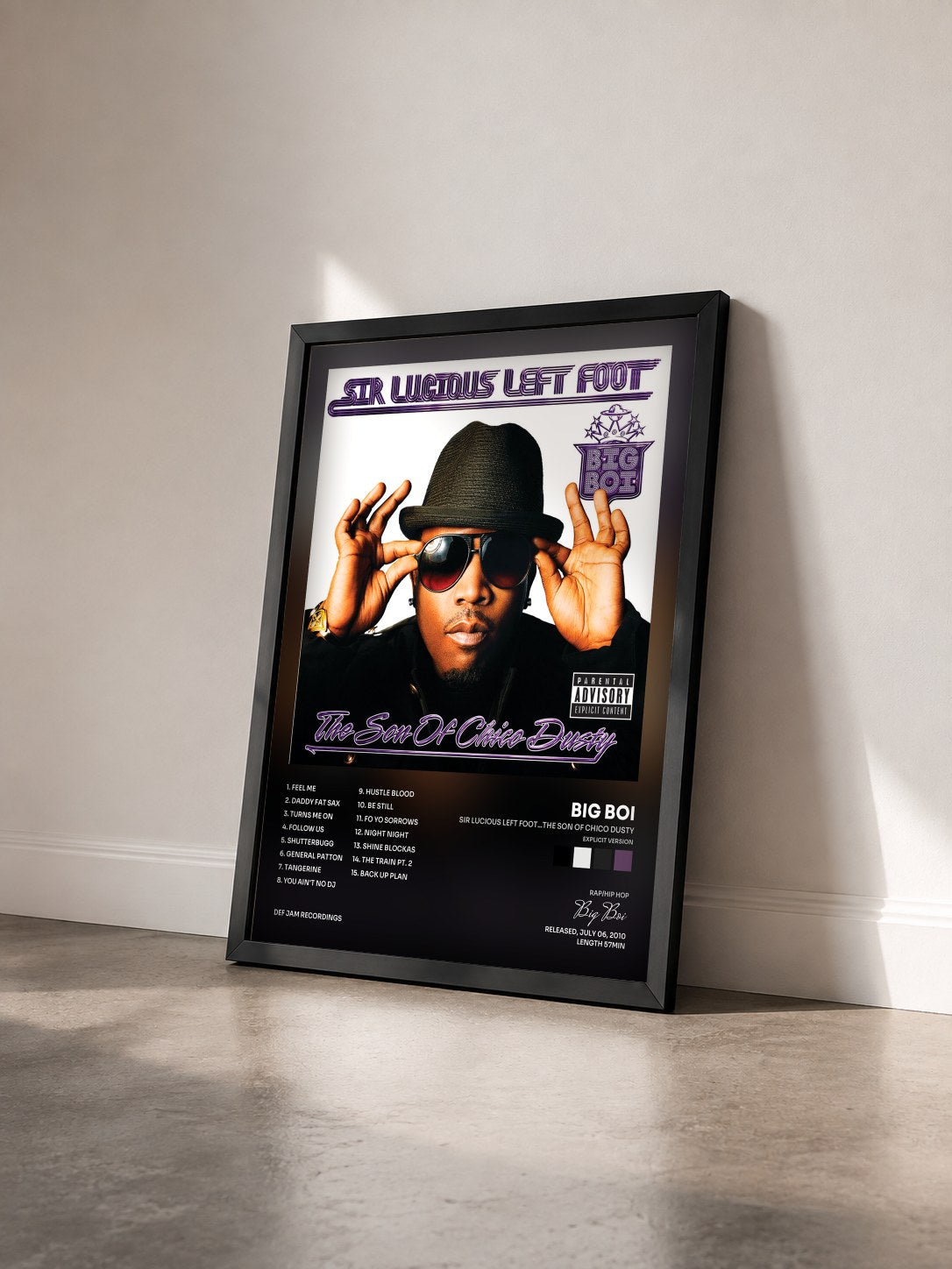 #noir Tableau de l'album Sir Lucious Left Foot...The Son Of Chico Dusty (Explicit Version) de Big Boi vu de trois quarts, cadre noir