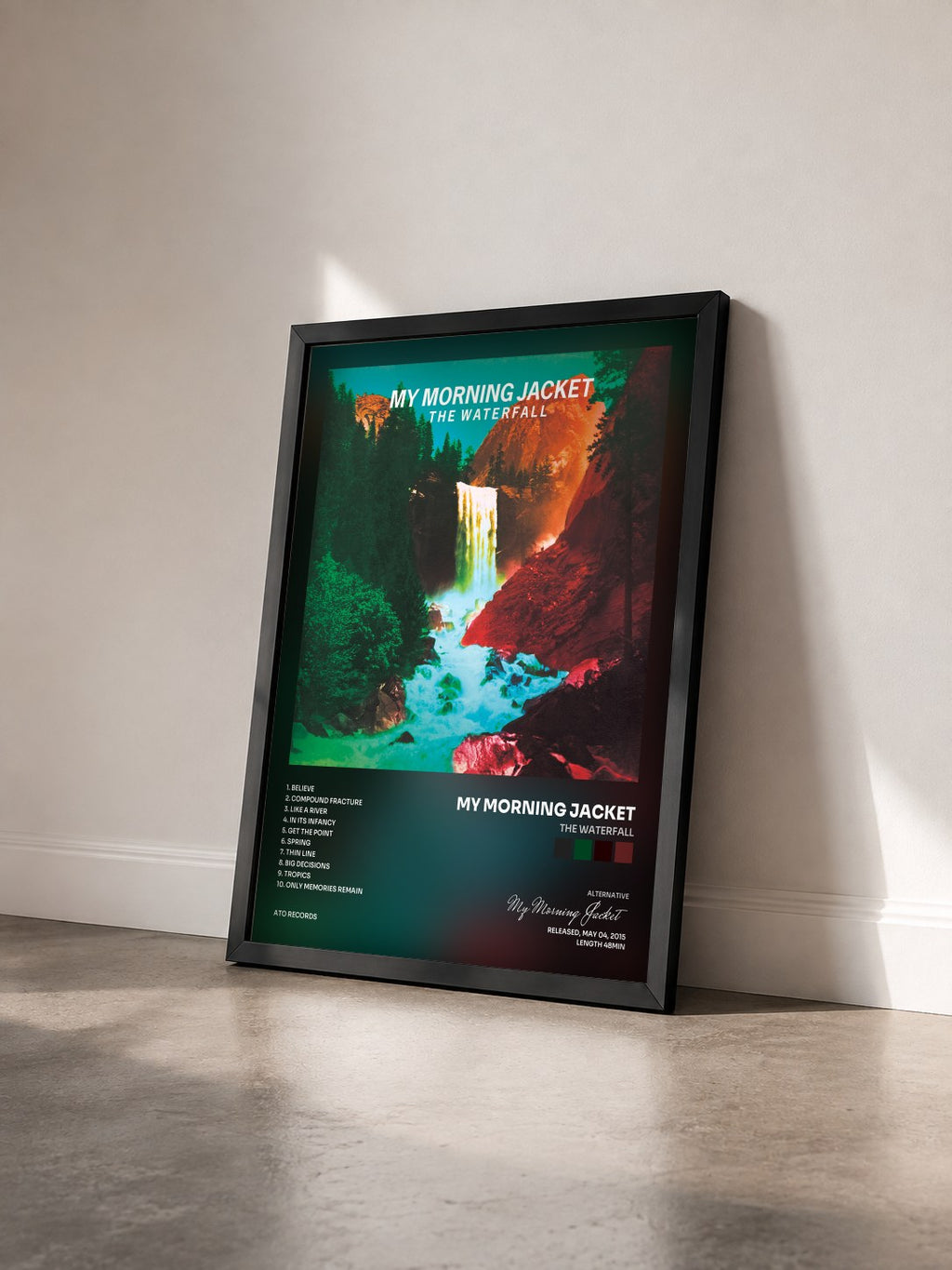 #noir Tableau de l'album The Waterfall de My Morning Jacket vu de trois quarts, cadre noir