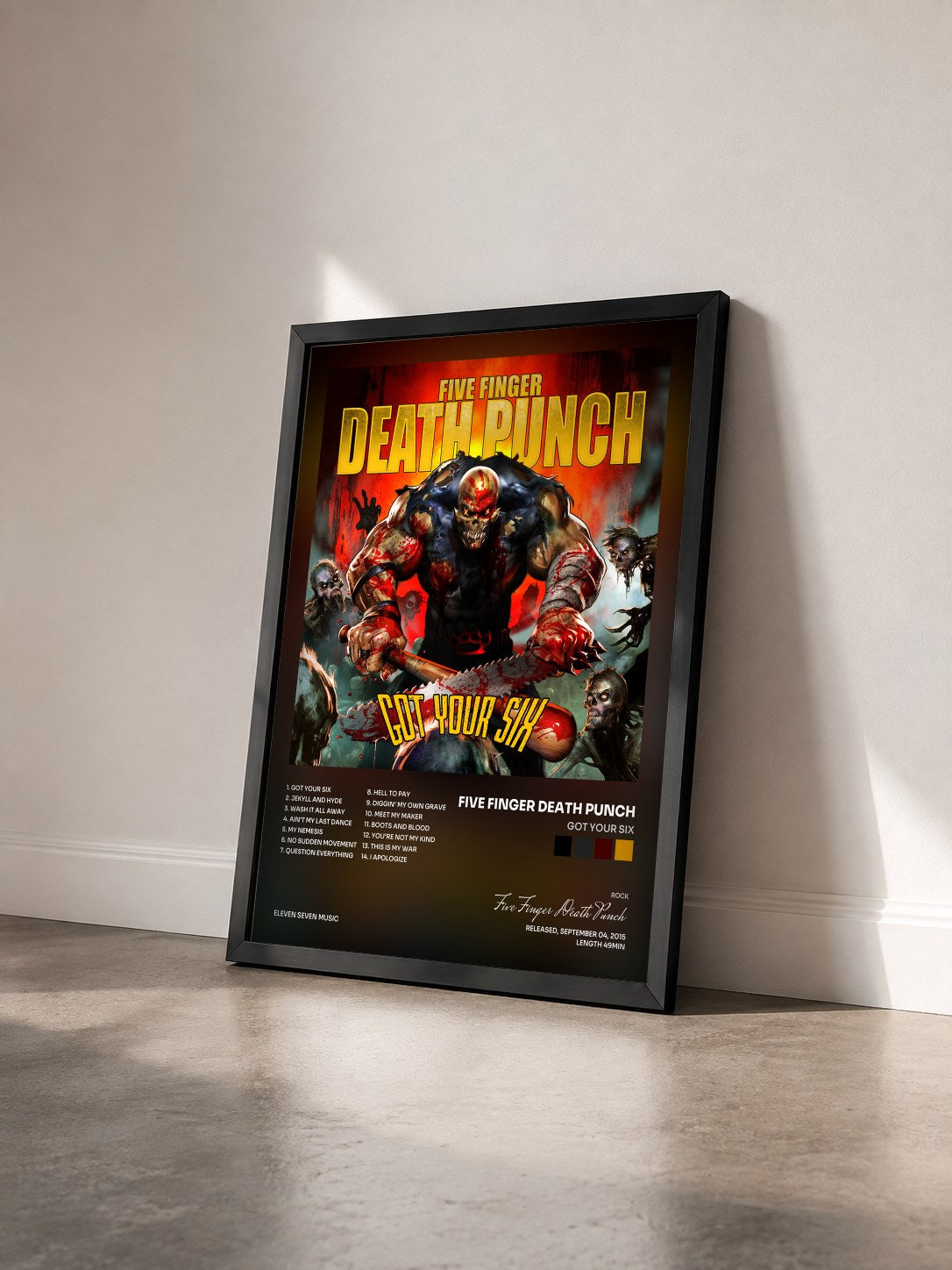 #noir Tableau de l'album Got Your Six de Five Finger Death Punch vu de trois quarts, cadre noir