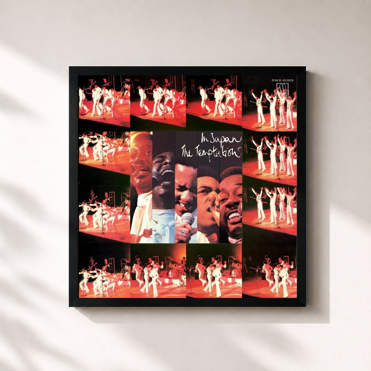 #noir Tableau carré de l'album In Japan! de The Temptations, cadre noir 32x32 cm