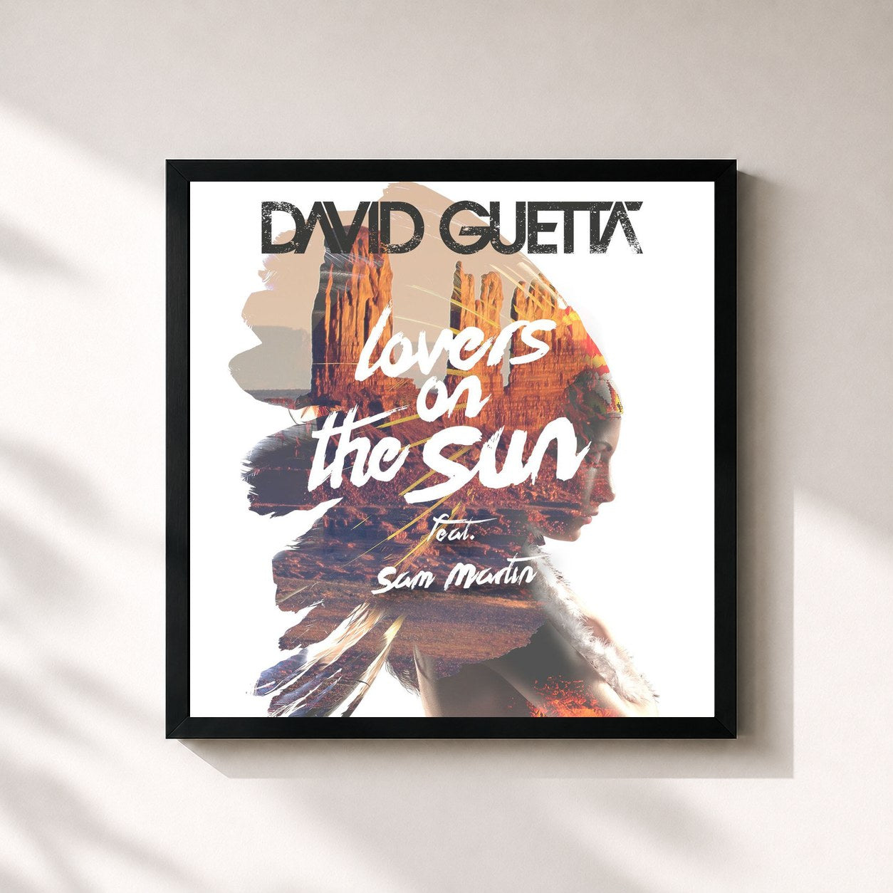 #noir Tableau carré de l'album Lovers on the Sun EP de David Guetta, cadre noir 32x32 cm