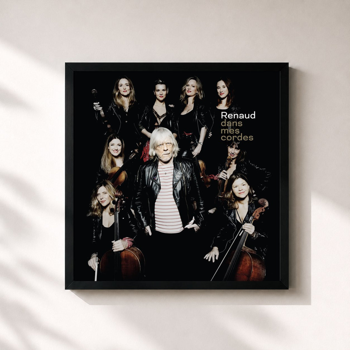 #noir Tableau carré de l'album Dans mes cordes de Renaud, cadre noir 32x32 cm