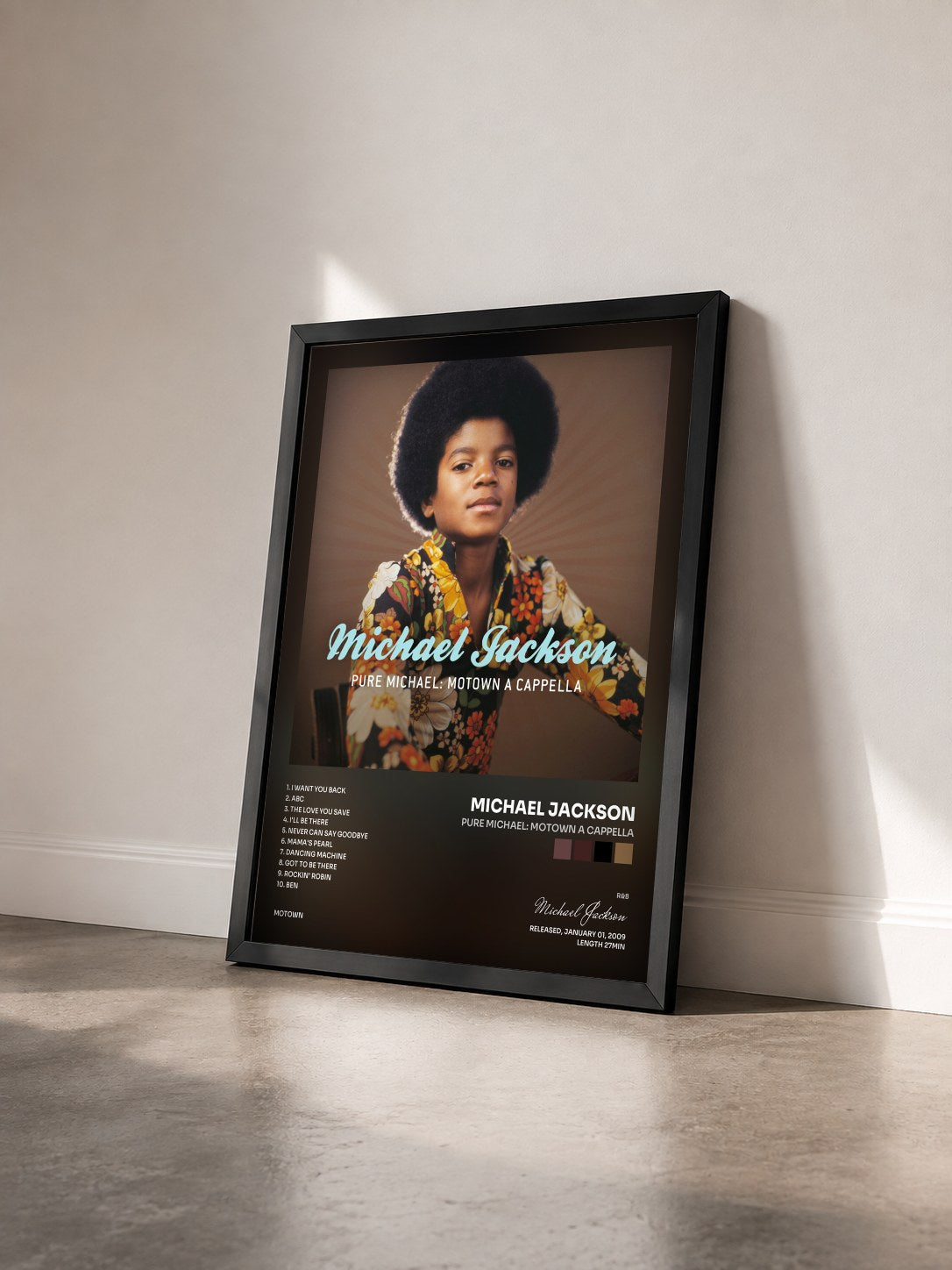 #noir Tableau de l'album Pure Michael: Motown A Cappella de Michael Jackson vu de trois quarts, cadre noir