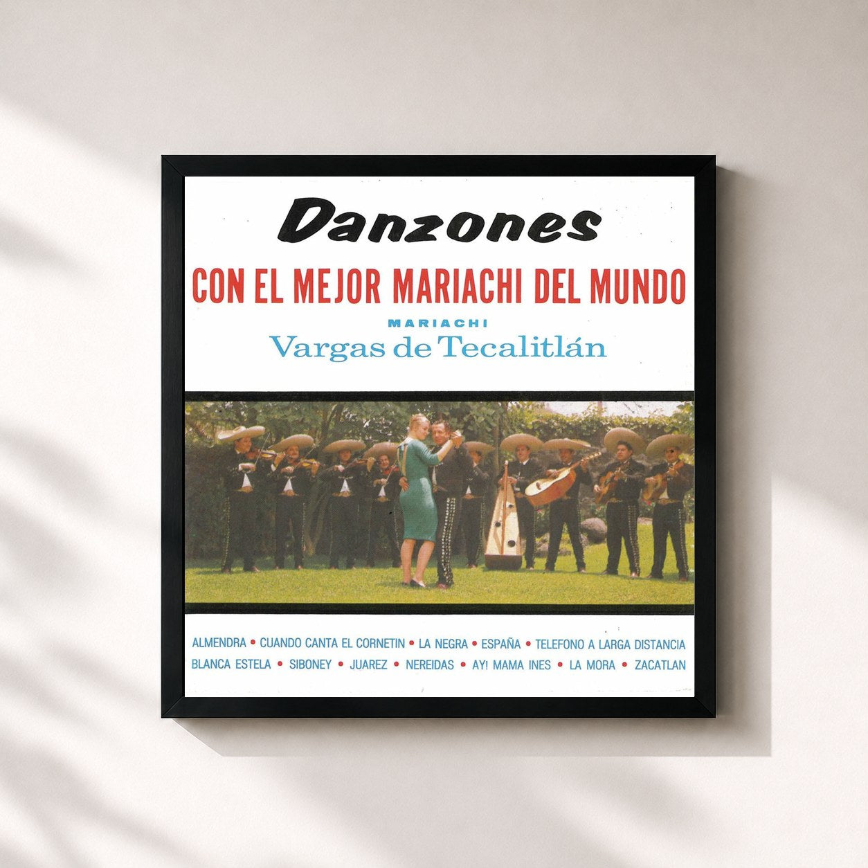 #noir Tableau carré de l'album Danzones de Mariachi Vargas De Tecalitlan, cadre noir 32x32 cm