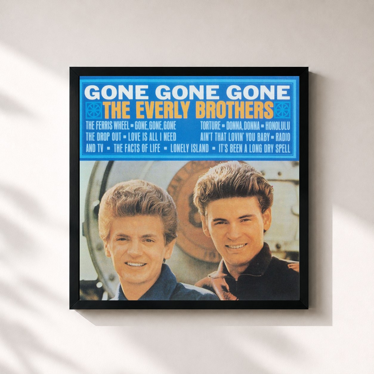 #noir Tableau carré de l'album Gone, Gone, Gone de The Everly Brothers, cadre noir 32x32 cm