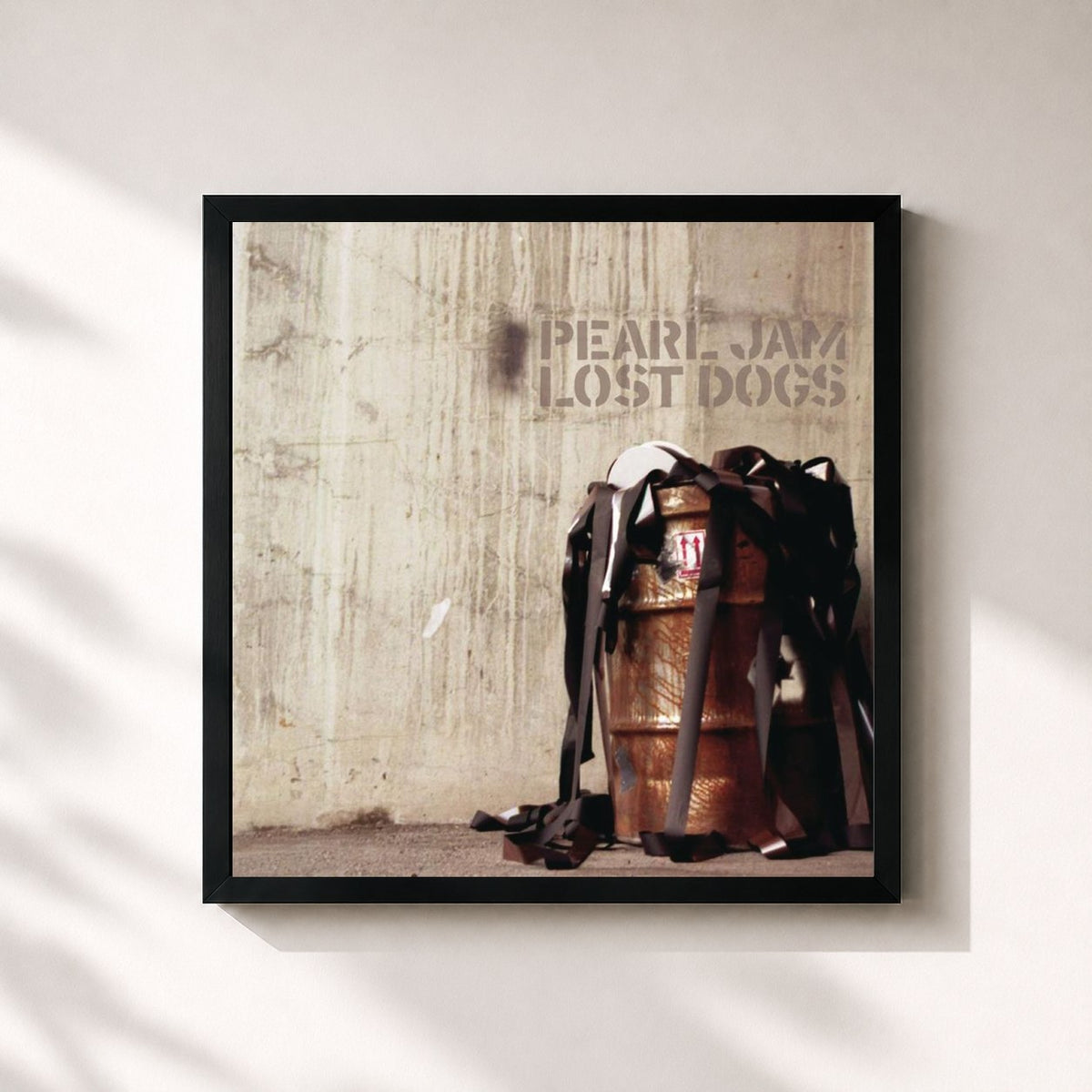 #noir Tableau carré de l'album Lost Dogs de Pearl Jam, cadre noir 32x32 cm