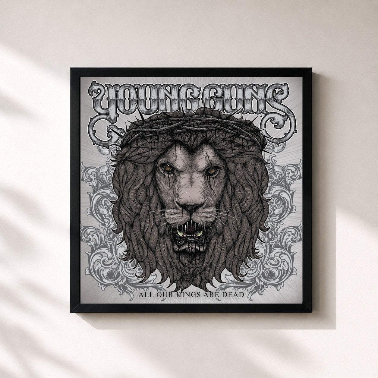 #noir Tableau carré de l'album All Our Kings Are Dead: International Edition de Young Guns, cadre noir 32x32 cm