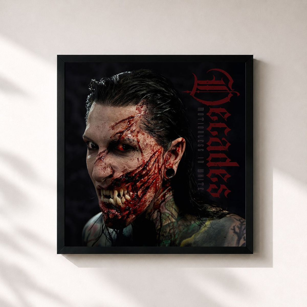 #noir Tableau carré de l'album Decades de Motionless In White, cadre noir 32x32 cm