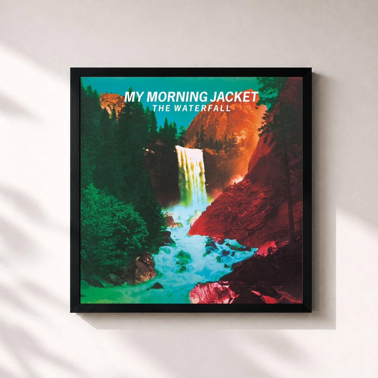 #noir Tableau carré de l'album The Waterfall de My Morning Jacket, cadre noir 32x32 cm