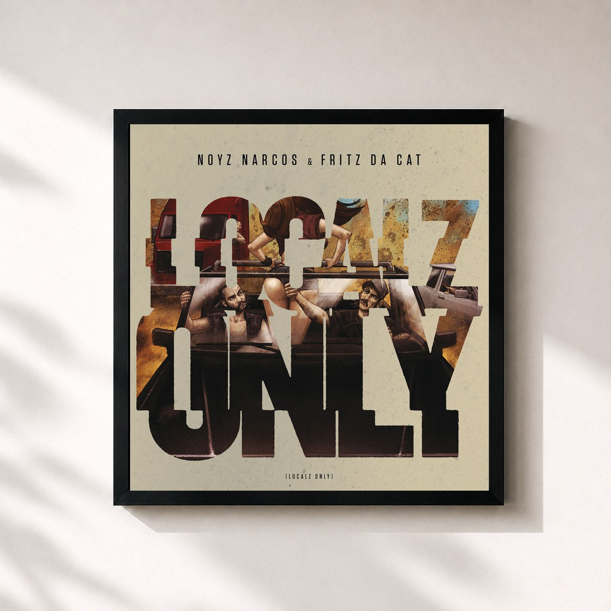 #noir Tableau carré de l'album Localz Only de Noyz Narcos & Fritz Da Cat, cadre noir 32x32 cm