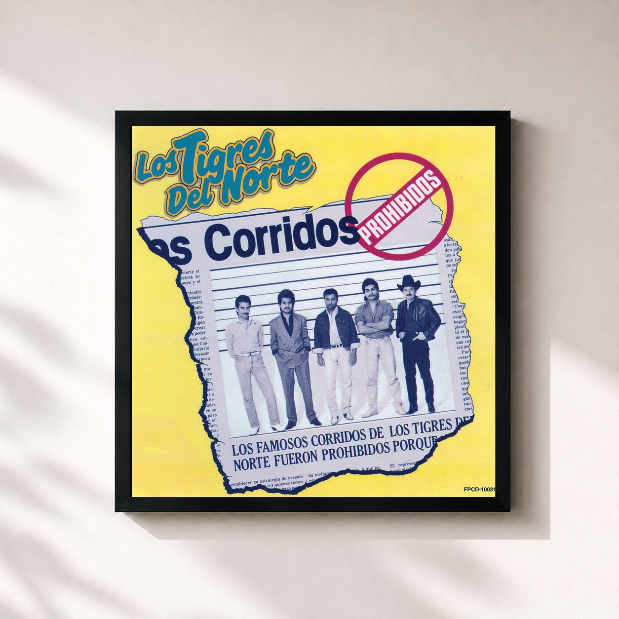 #noir Tableau carré de l'album Corridos Prohibidos de Los Tigres del Norte, cadre noir 32x32 cm