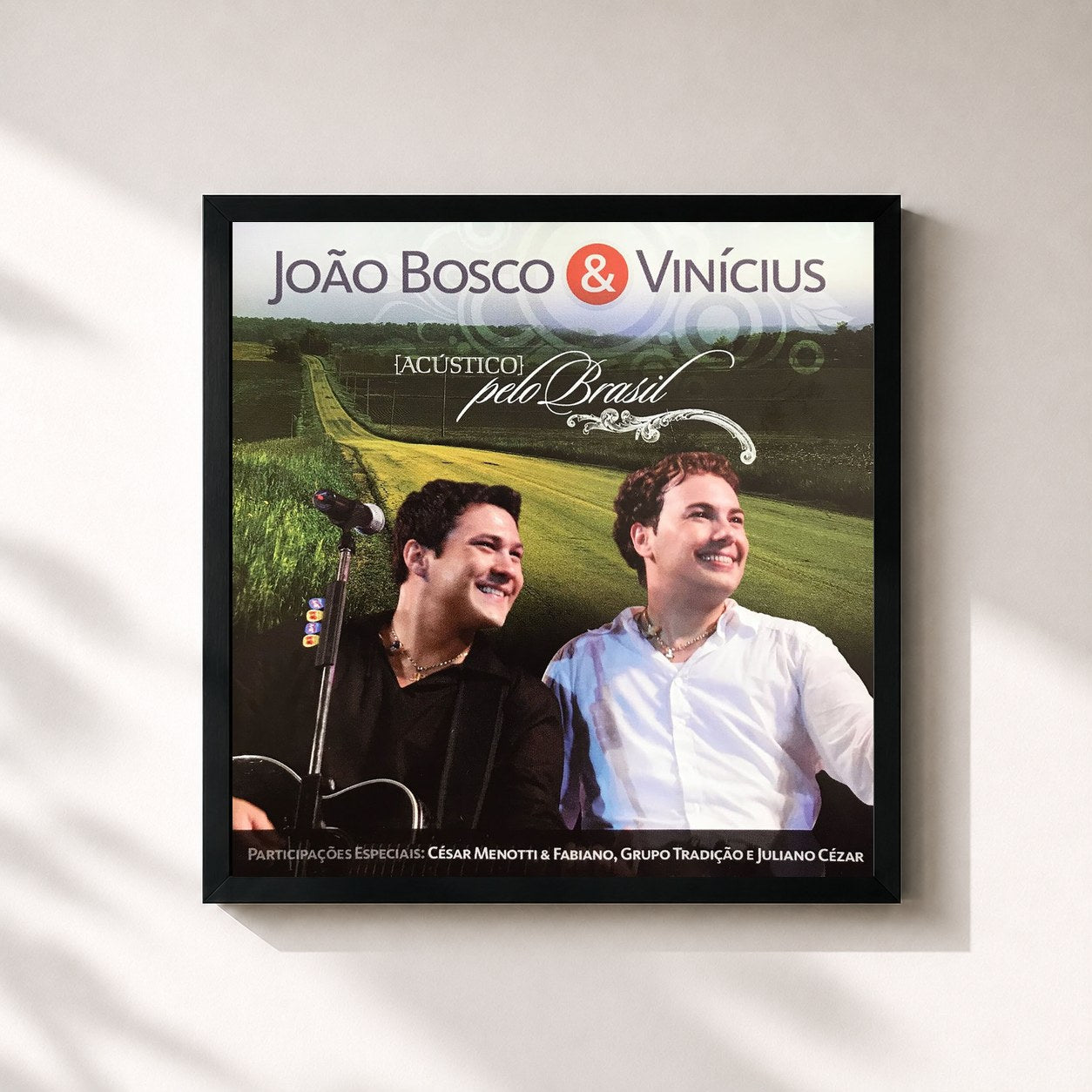 #noir Tableau carré de l'album Acústico Pelo Brasil de João Bosco & Vinícius, cadre noir 32x32 cm