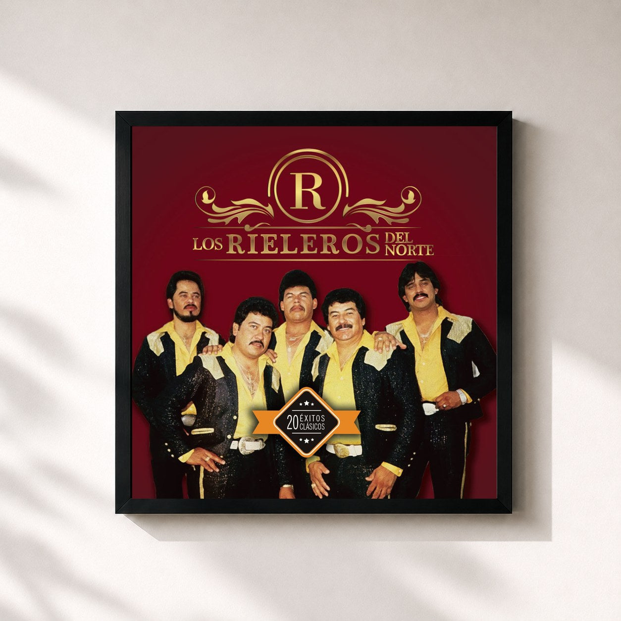 #noir Tableau carré de l'album 20 Exitos Clásicos de Los Rieleros Del Norte, cadre noir 32x32 cm