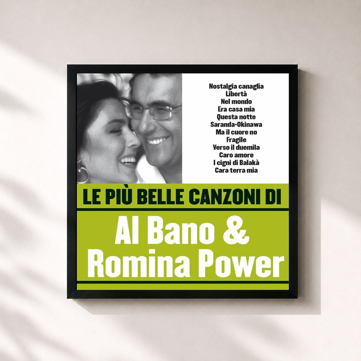 #noir Tableau carré de l'album Le più belle canzoni di Al Bano & Romina Power de Al Bano, cadre noir 32x32 cm