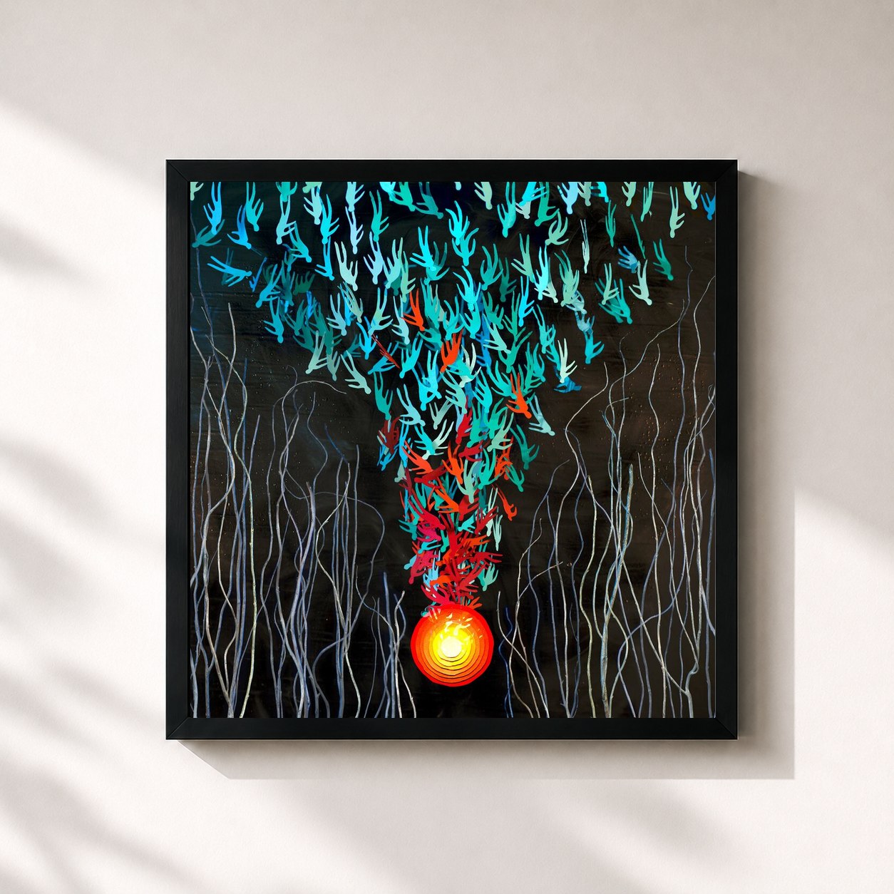 #noir Tableau carré de l'album Down in the Weeds, Where the World Once Was de Bright Eyes, cadre noir 32x32 cm