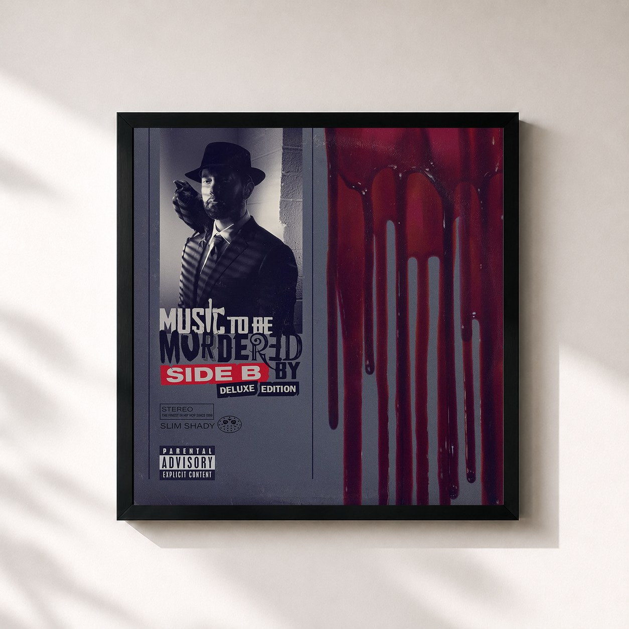 #noir Music To Be Murdered By - Side B (Deluxe Edition) de Eminem en lámina cuadrada enmarcada, marco negro de 32x32 cm