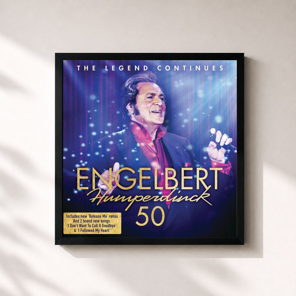 #noir Tableau carré de l'album Engelbert Humperdinck: 50 de Engelbert Humperdinck, cadre noir 32x32 cm