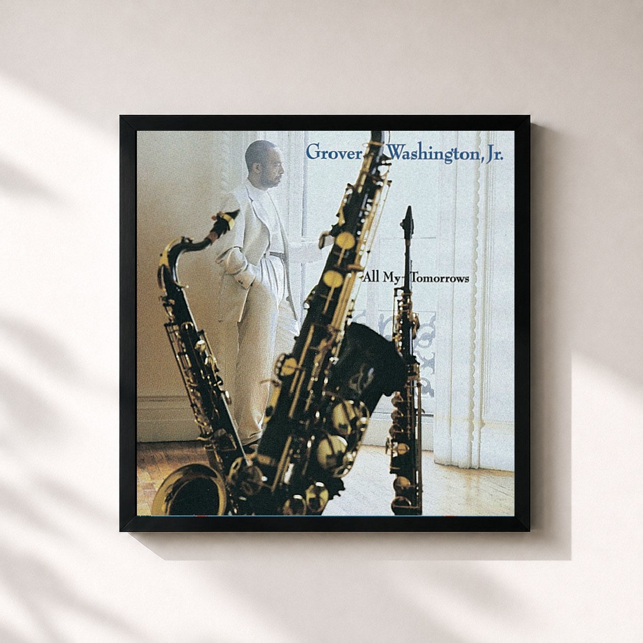 #noir Tableau carré de l'album All My Tomorrows de Grover Washington, Jr., cadre noir 32x32 cm