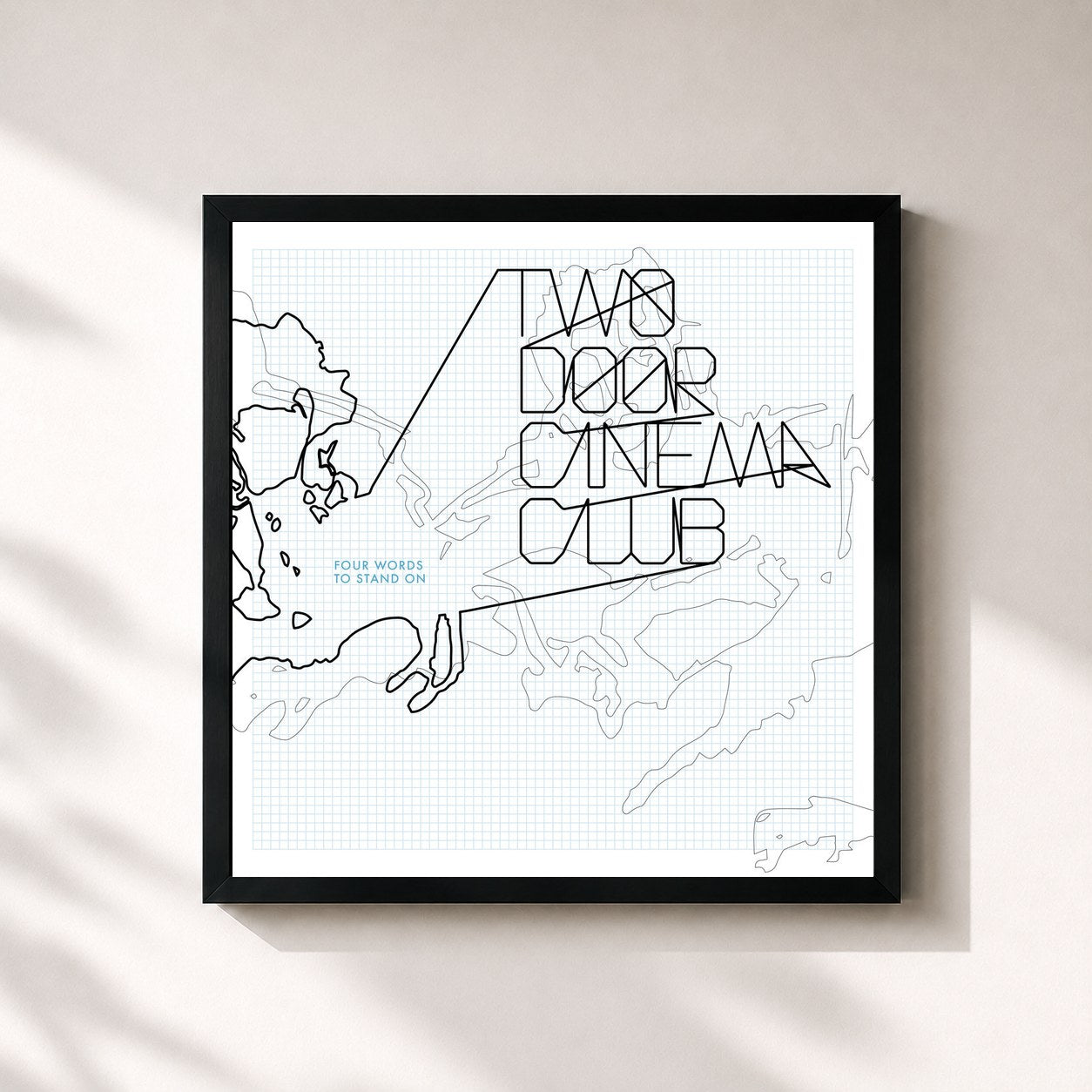 #noir Tableau carré de l'album Four Words to Stand On de Two Door Cinema Club, cadre noir 32x32 cm