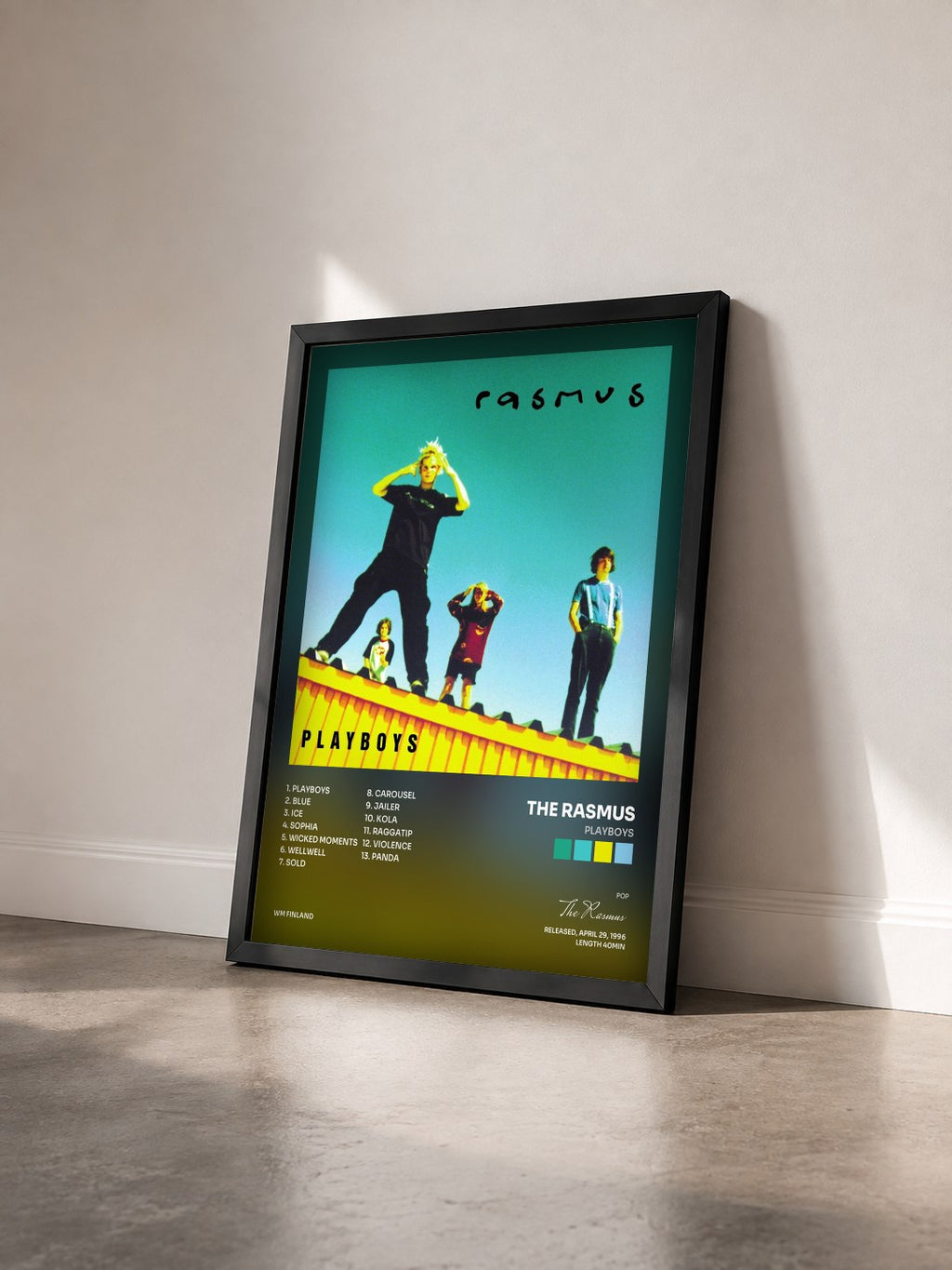 #noir Tableau de l'album Playboys de The Rasmus vu de trois quarts, cadre noir