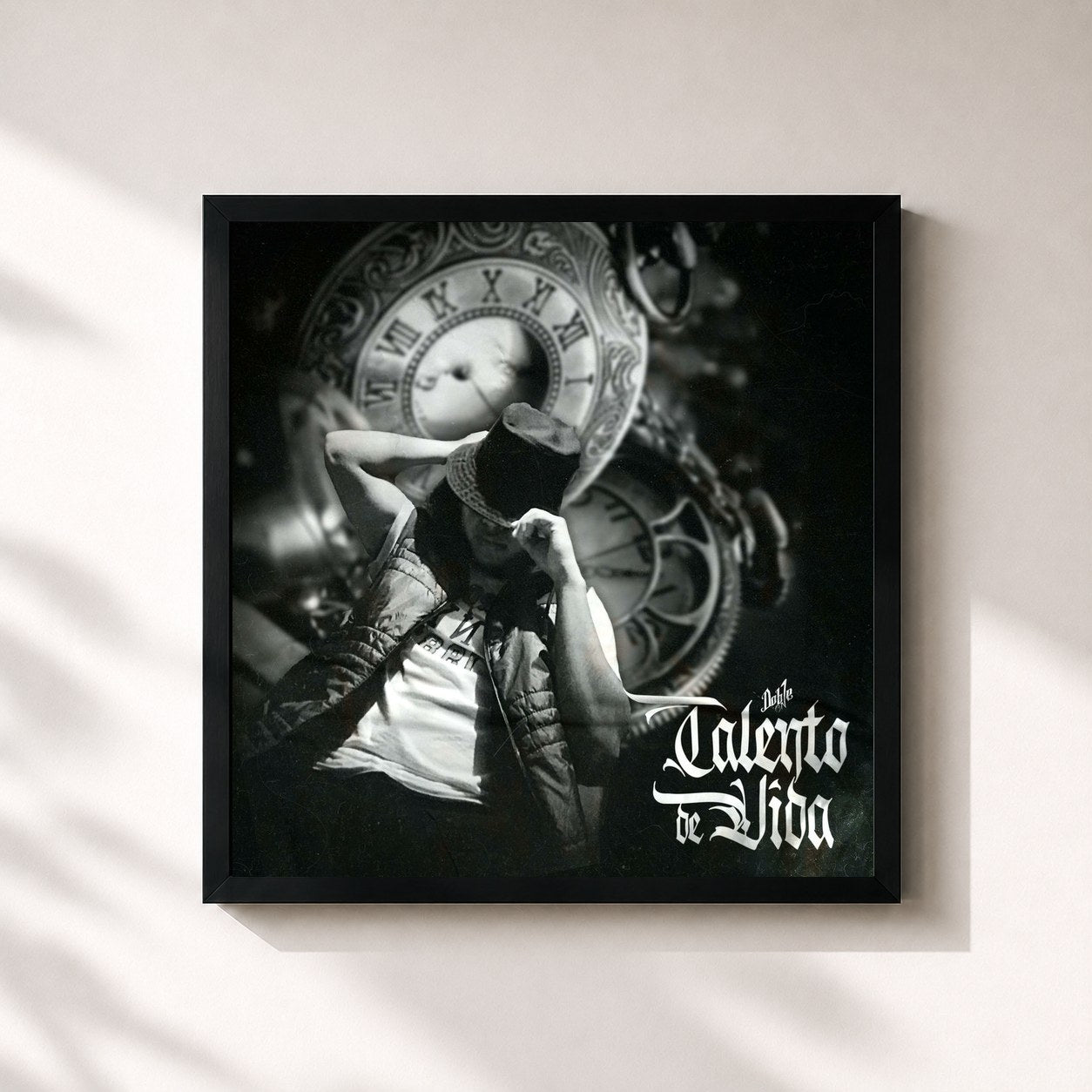#noir Tableau carré de l'album Talento de Vida de Doble ONE Flow Letal, cadre noir 32x32 cm