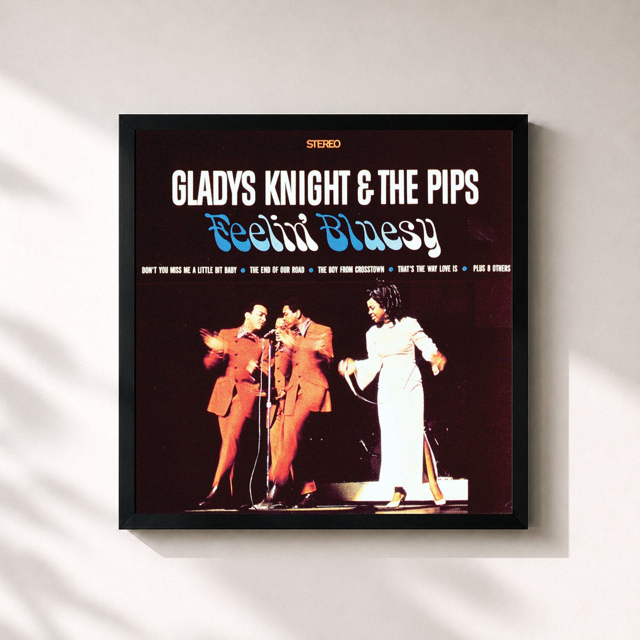 #noir Tableau carré de l'album Feelin' Bluesy de Gladys Knight & The Pips, cadre noir 32x32 cm