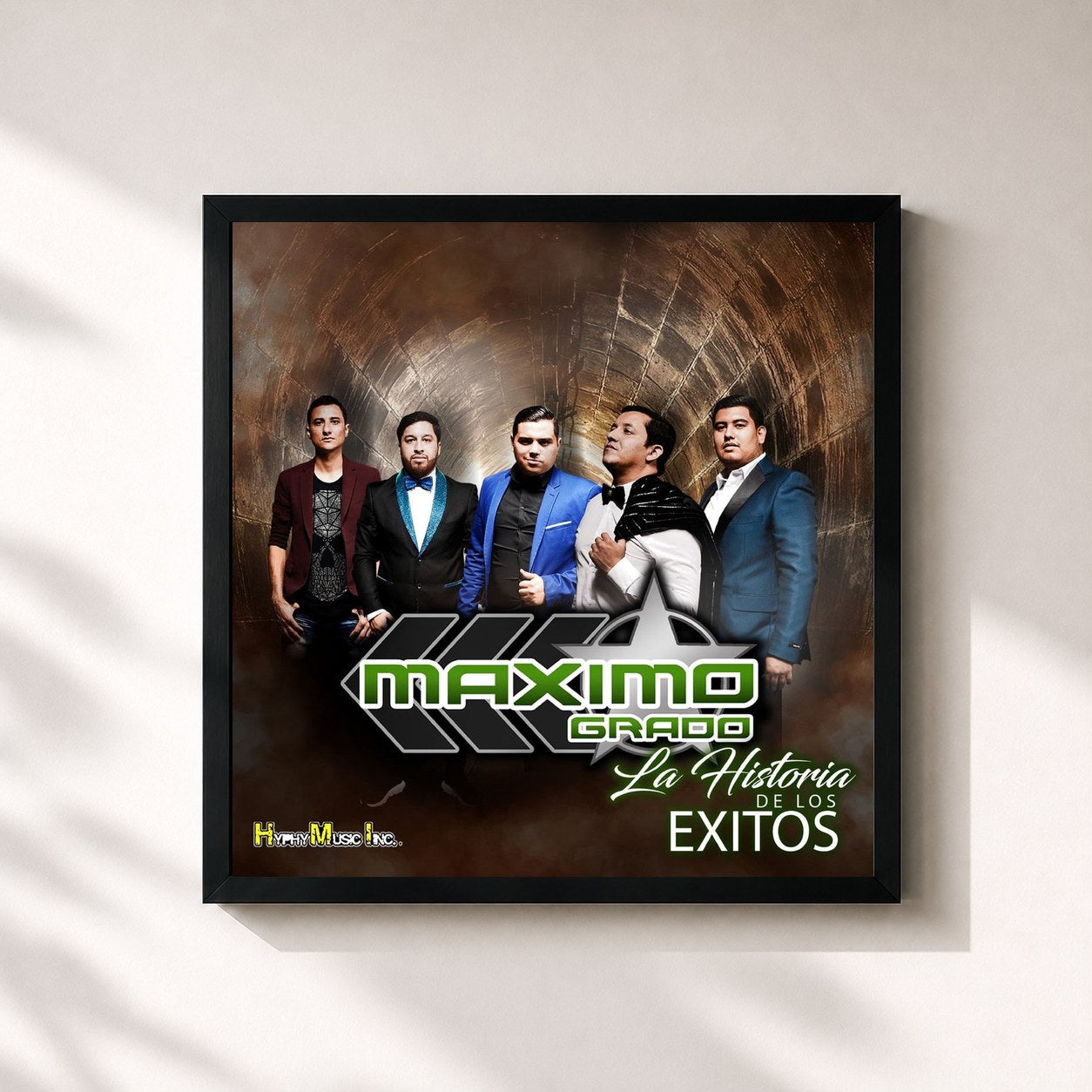 #noir Tableau carré de l'album La Historia de Los Exitos de Grupo Maximo Grado, cadre noir 32x32 cm