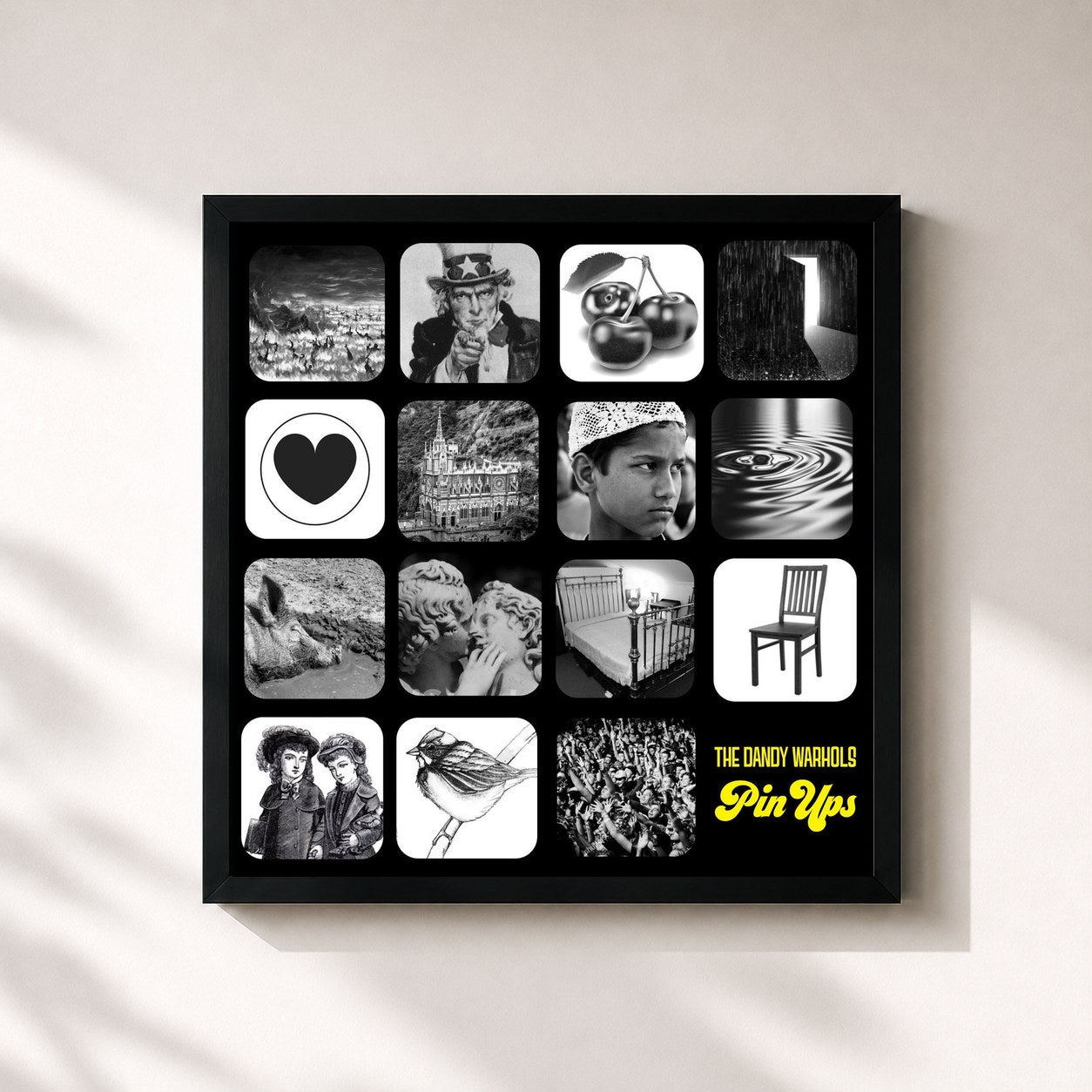 #noir Tableau carré de l'album Pin Ups de The Dandy Warhols, cadre noir 32x32 cm